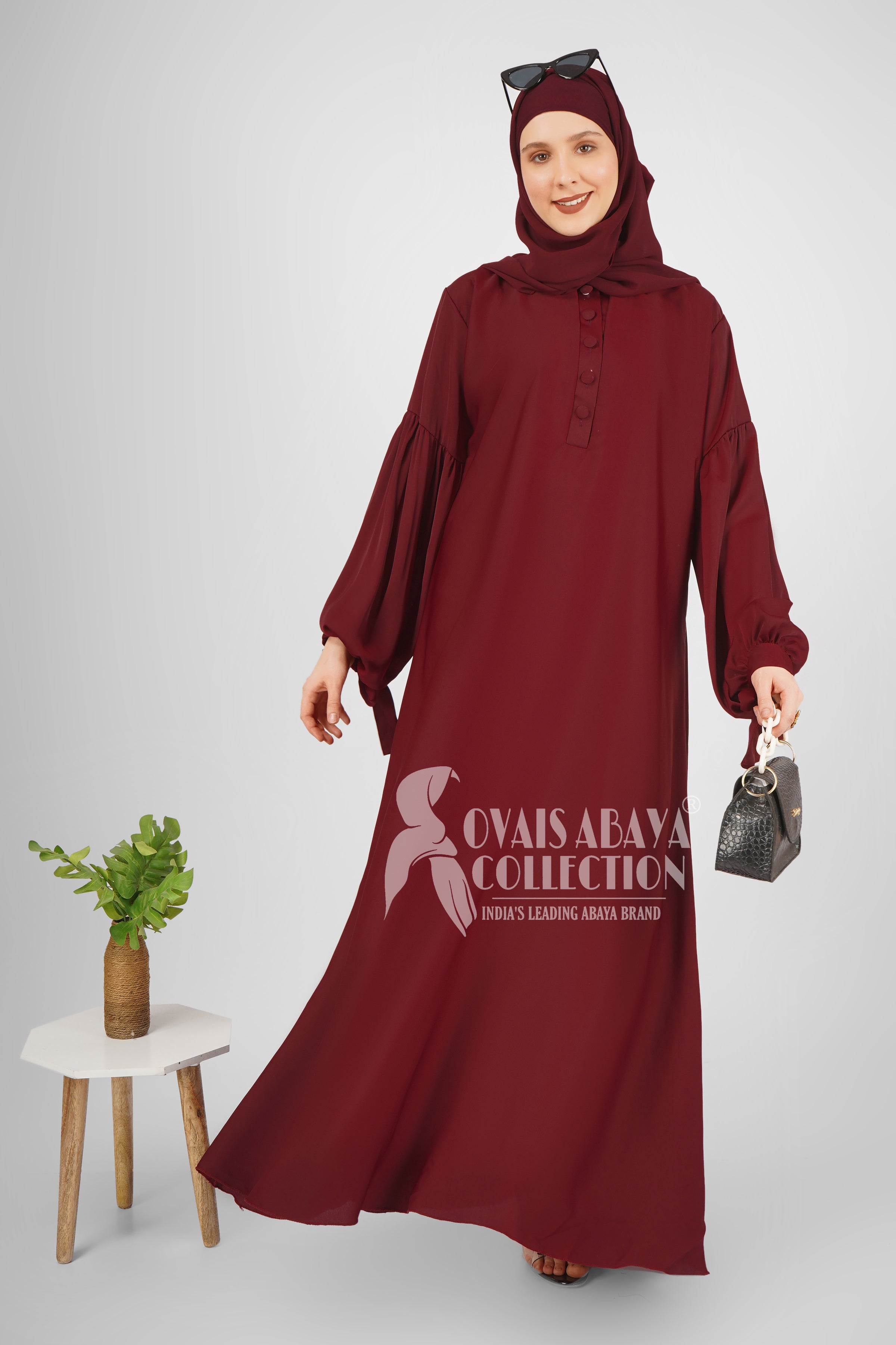 Tahura Balloon Sleeves Abaya ( MAROON )