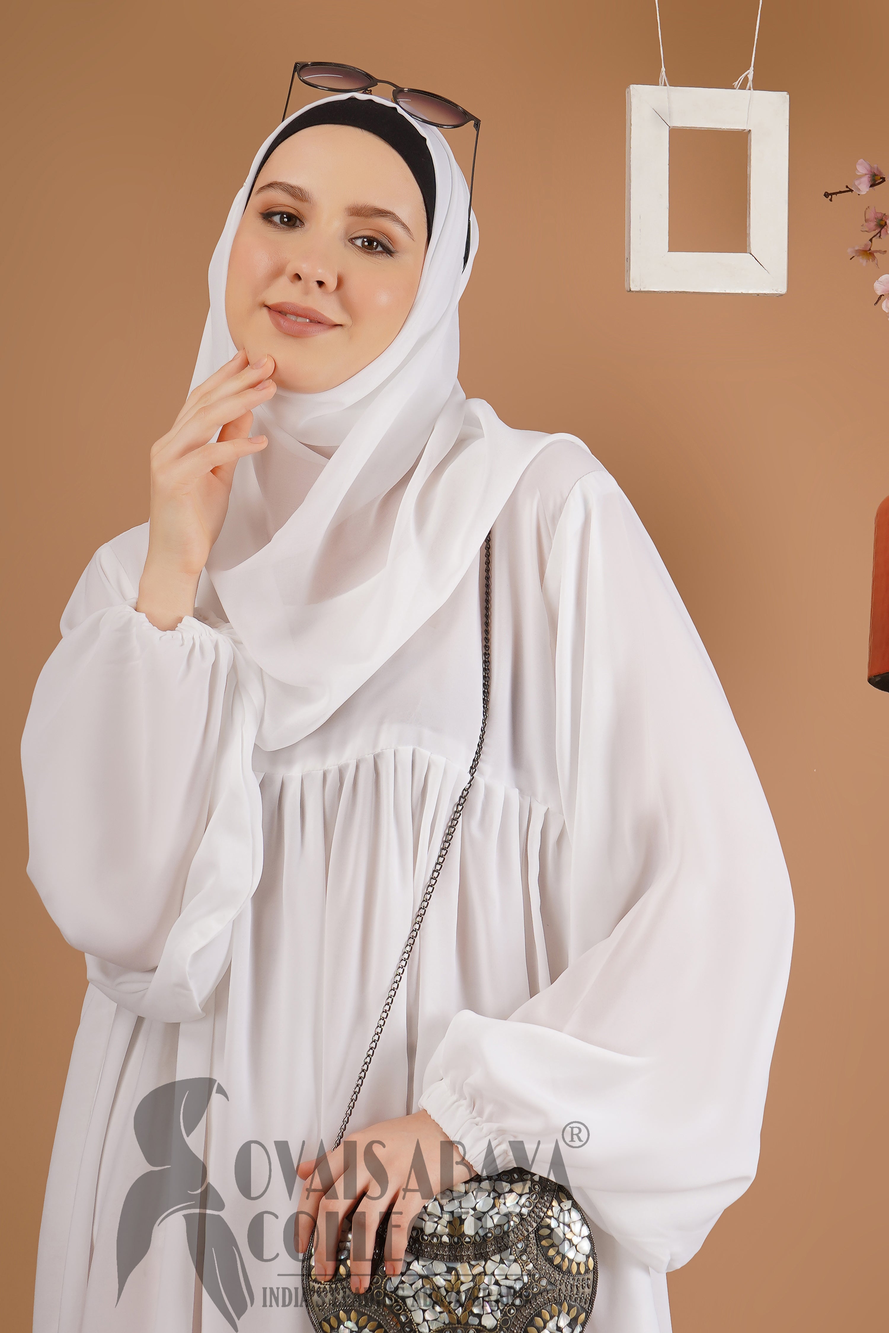 Maryam Pleated Balloon Sleeve Abaya WHITE ( New Launch )