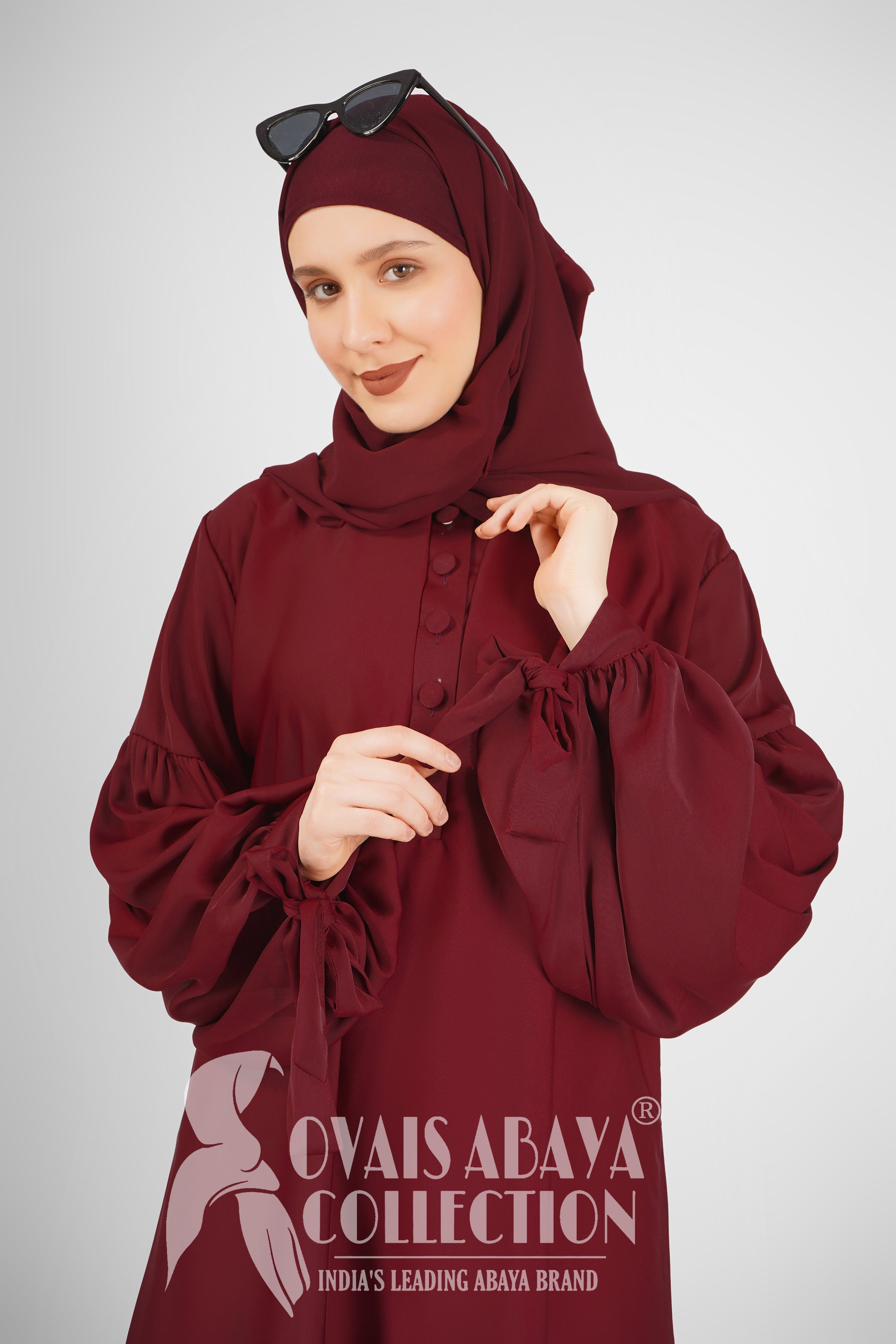 Tahura Balloon Sleeves Abaya ( MAROON )