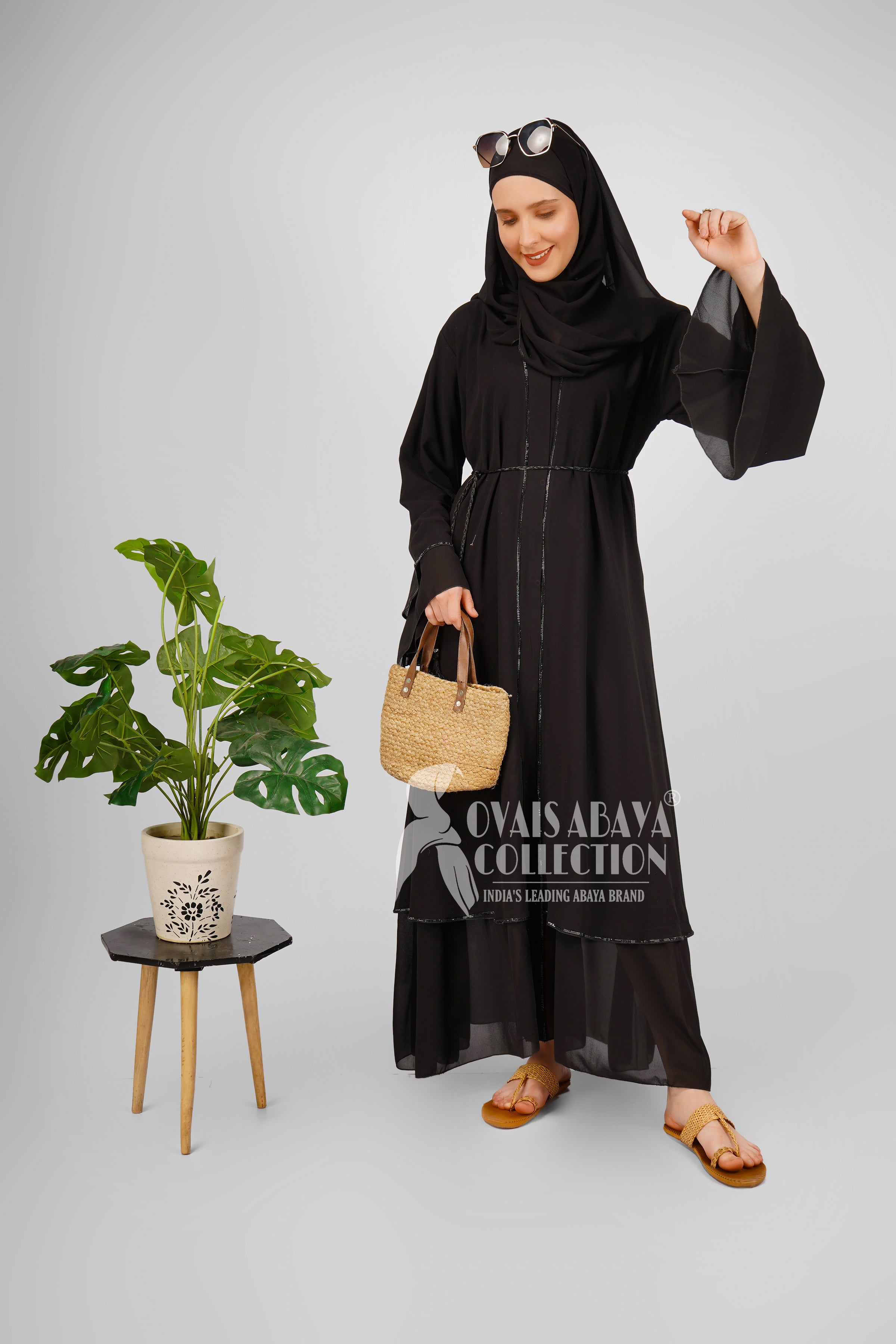 Asma Layered Front Open Imported Stone Laces Abaya ( Ramzan Launch )