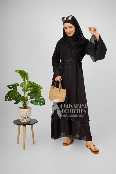 ASMA FRONT OPEN STONE LACE | BLACK