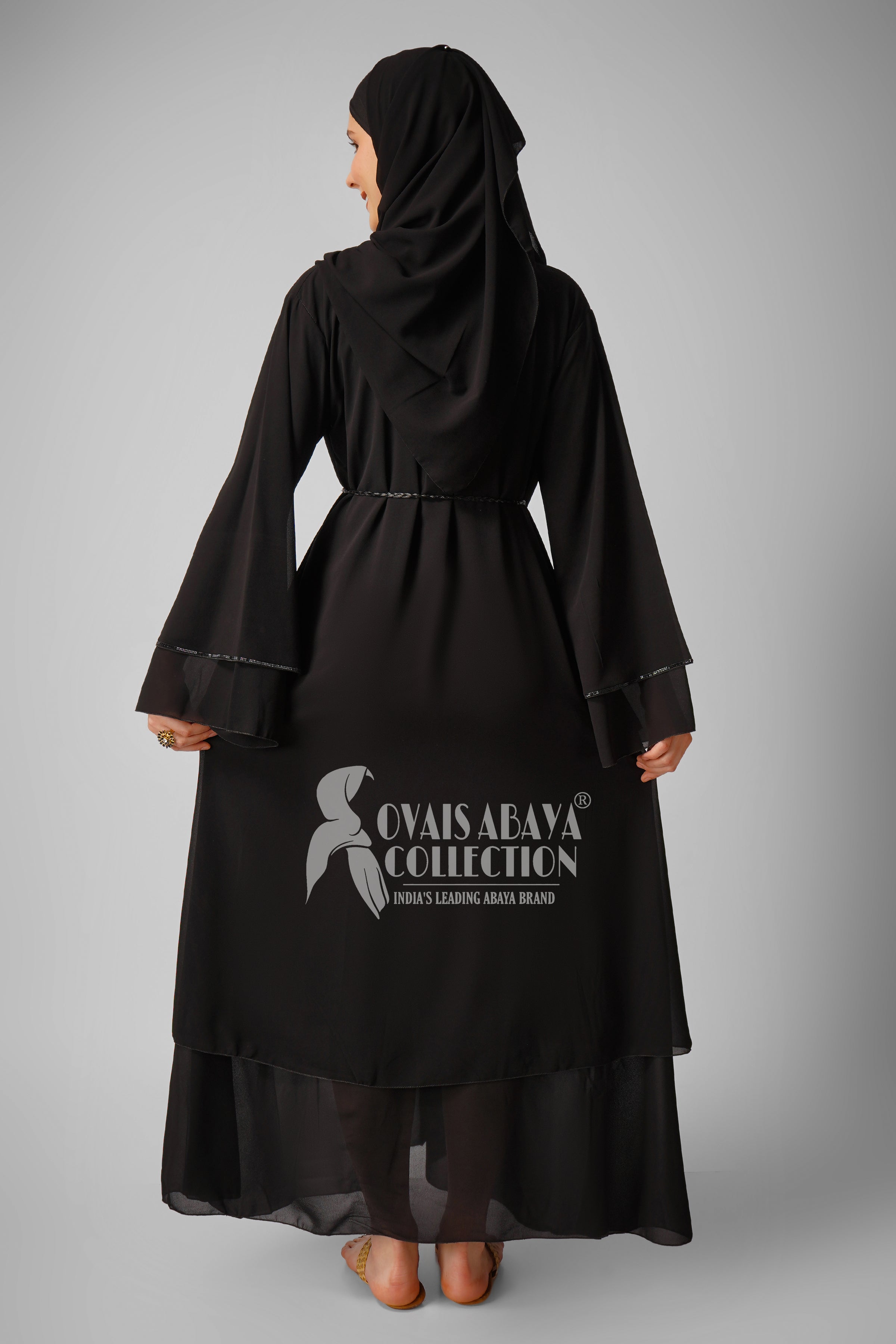 Asma Layered Front Open Imported Stone Laces Abaya ( Ramzan Launch )