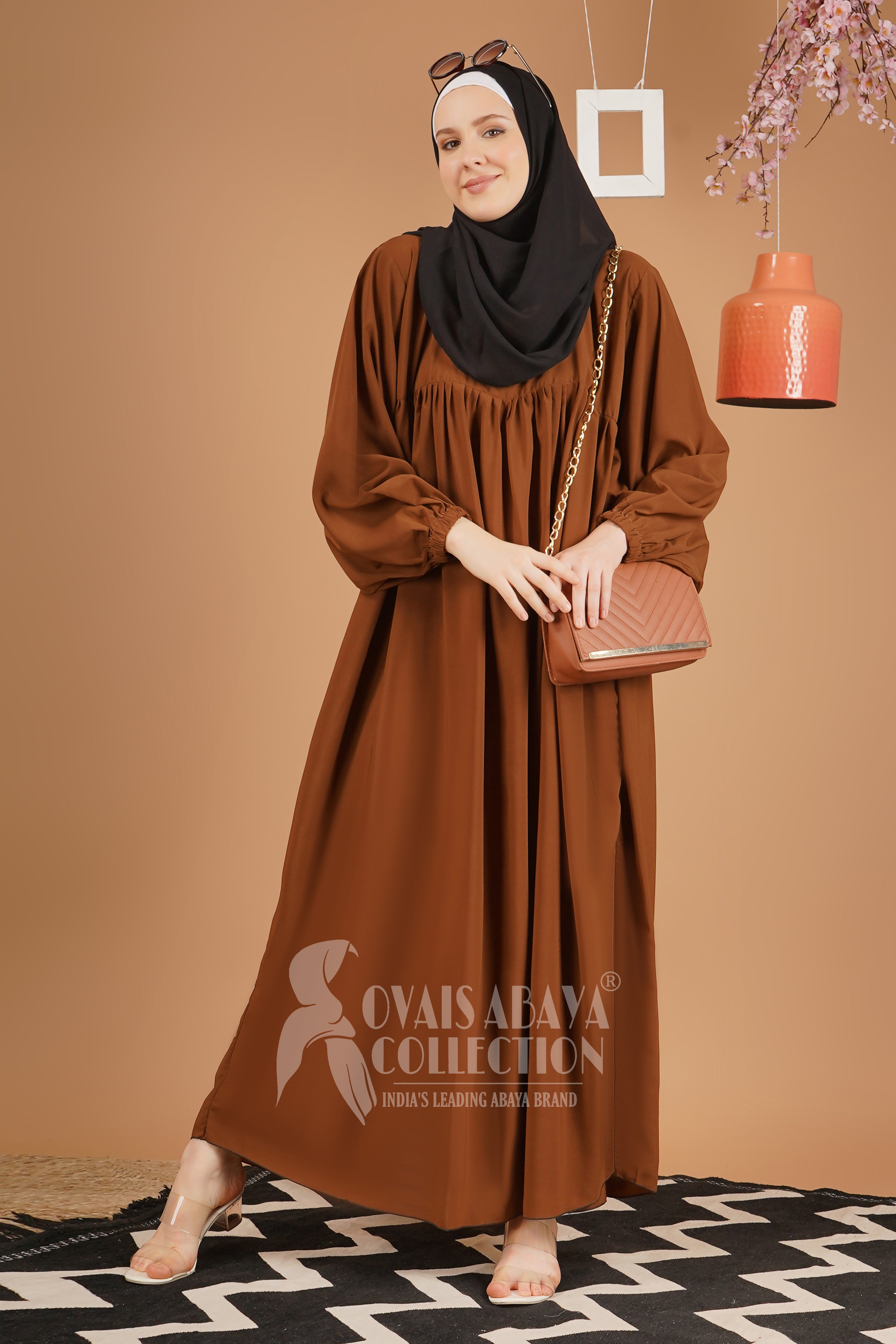 Maryam Pleated Balloon Sleeve Abaya COPPER ( New Launch )