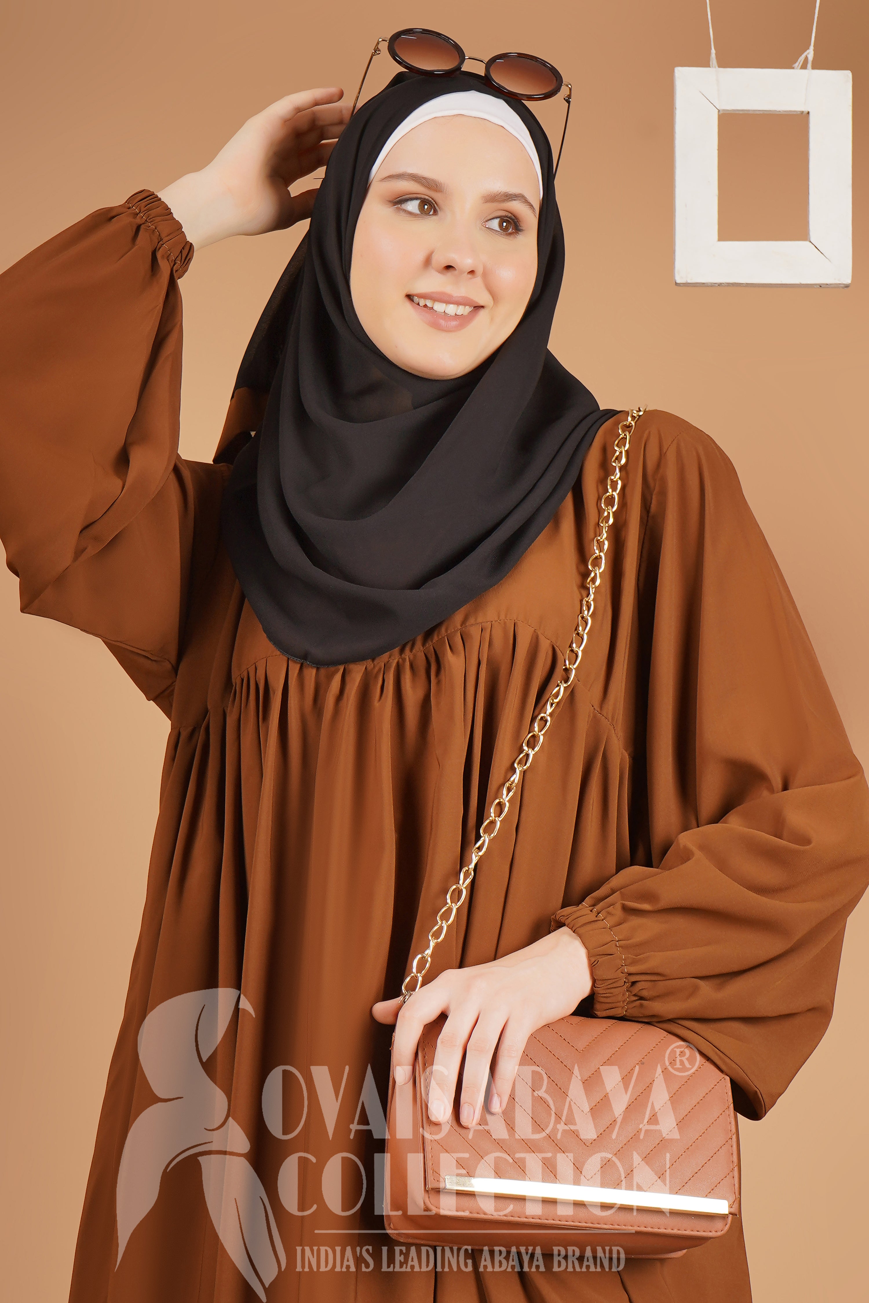 Maryam Pleated Balloon Sleeve Abaya COPPER ( New Launch )