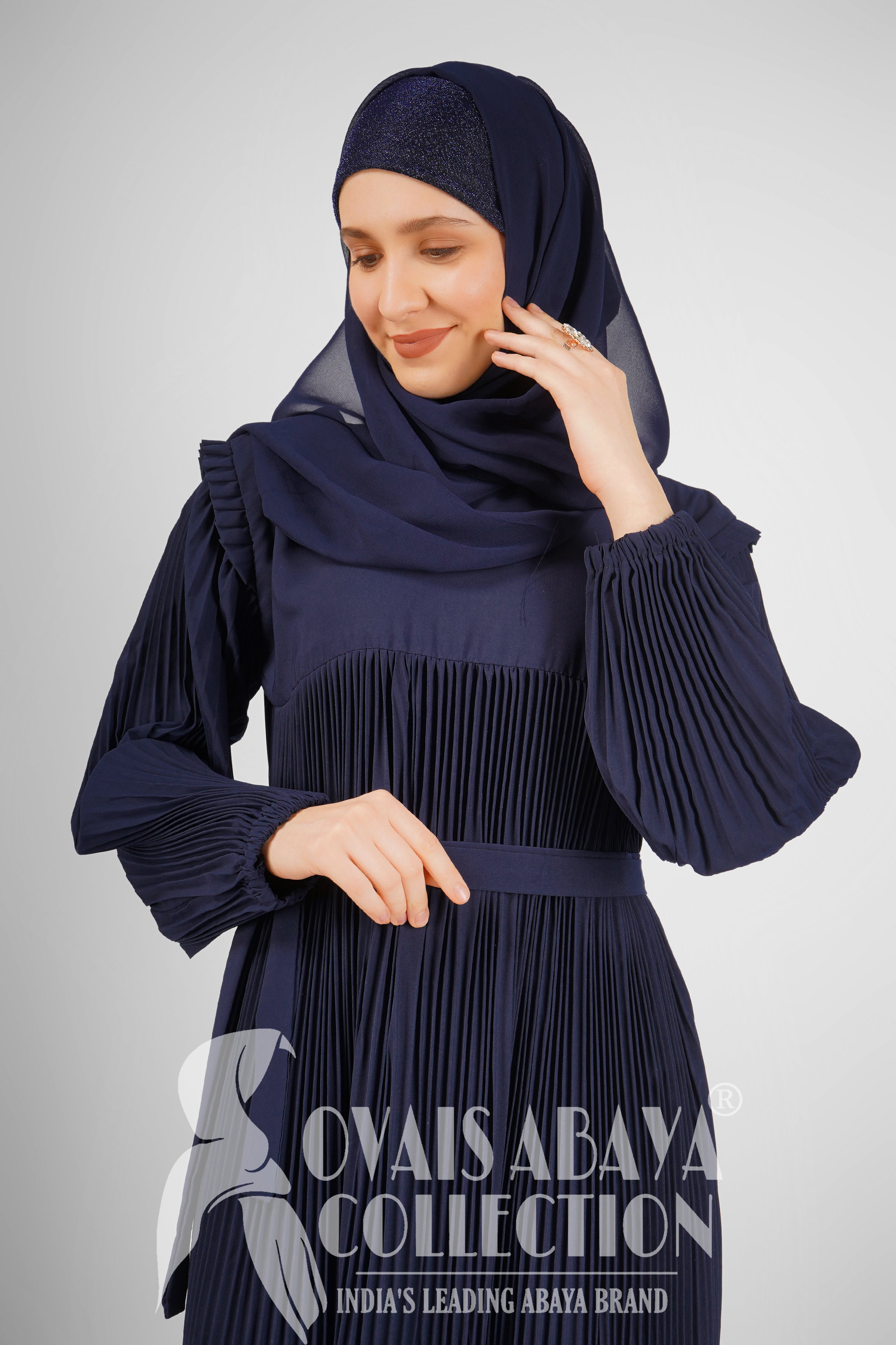 RIDA Beautiful Frill Plates work Abaya - ROYAL BLUE ( HIGHLY CUSTOMER DEMAND )