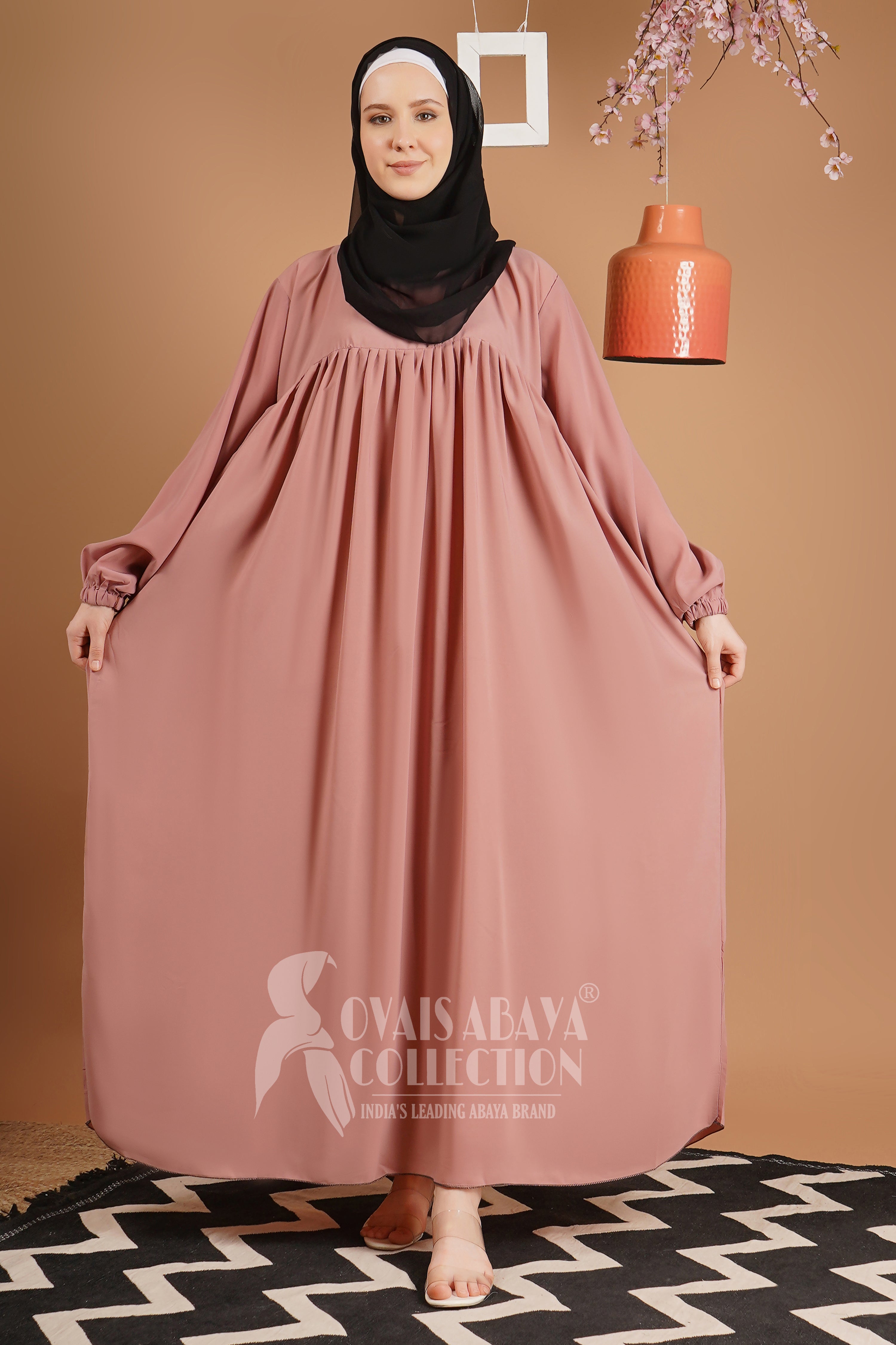 Maryam Pleated Balloon Sleeve Abaya FLAMINGO ( New Launch )