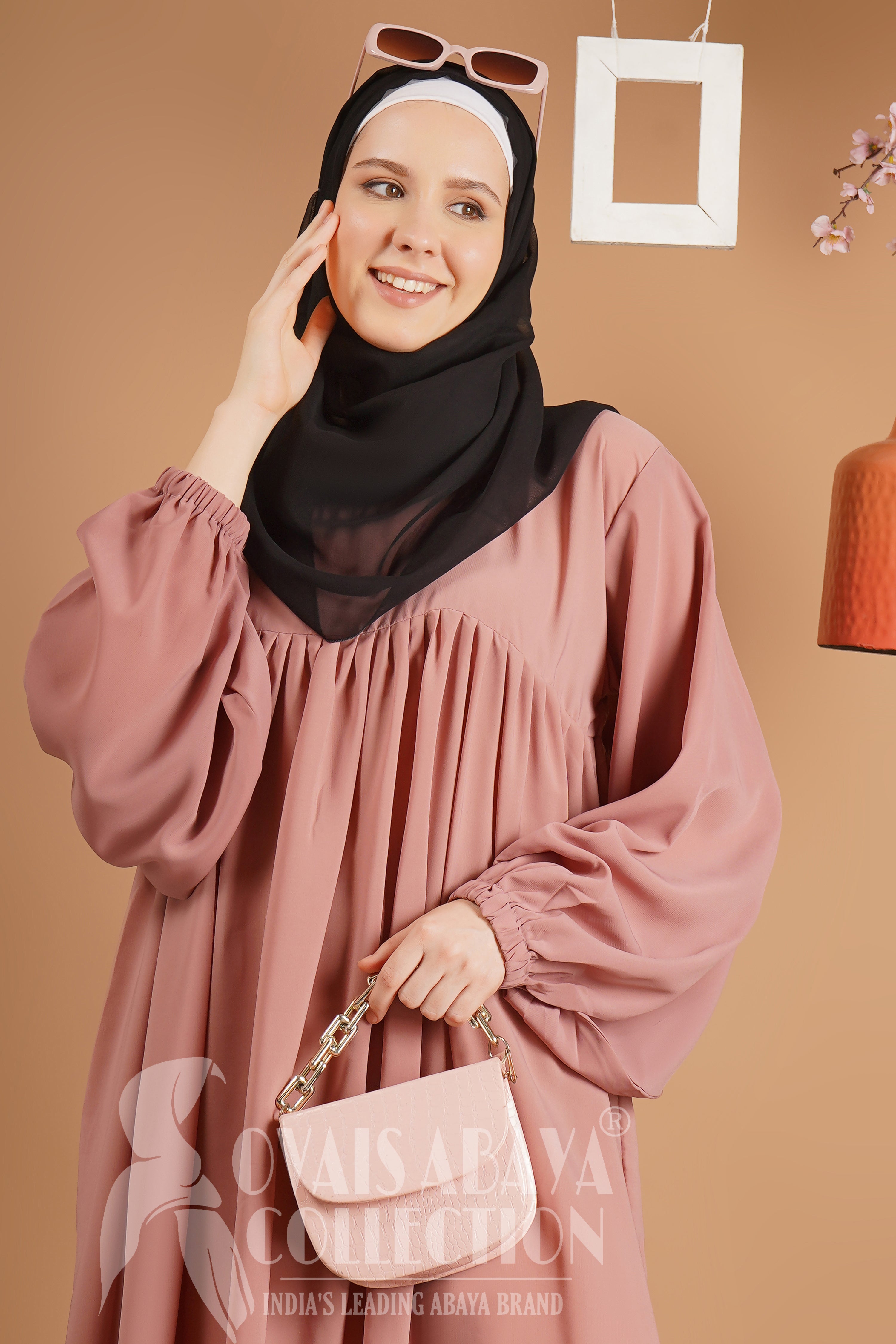 Maryam Pleated Balloon Sleeve Abaya FLAMINGO ( New Launch )