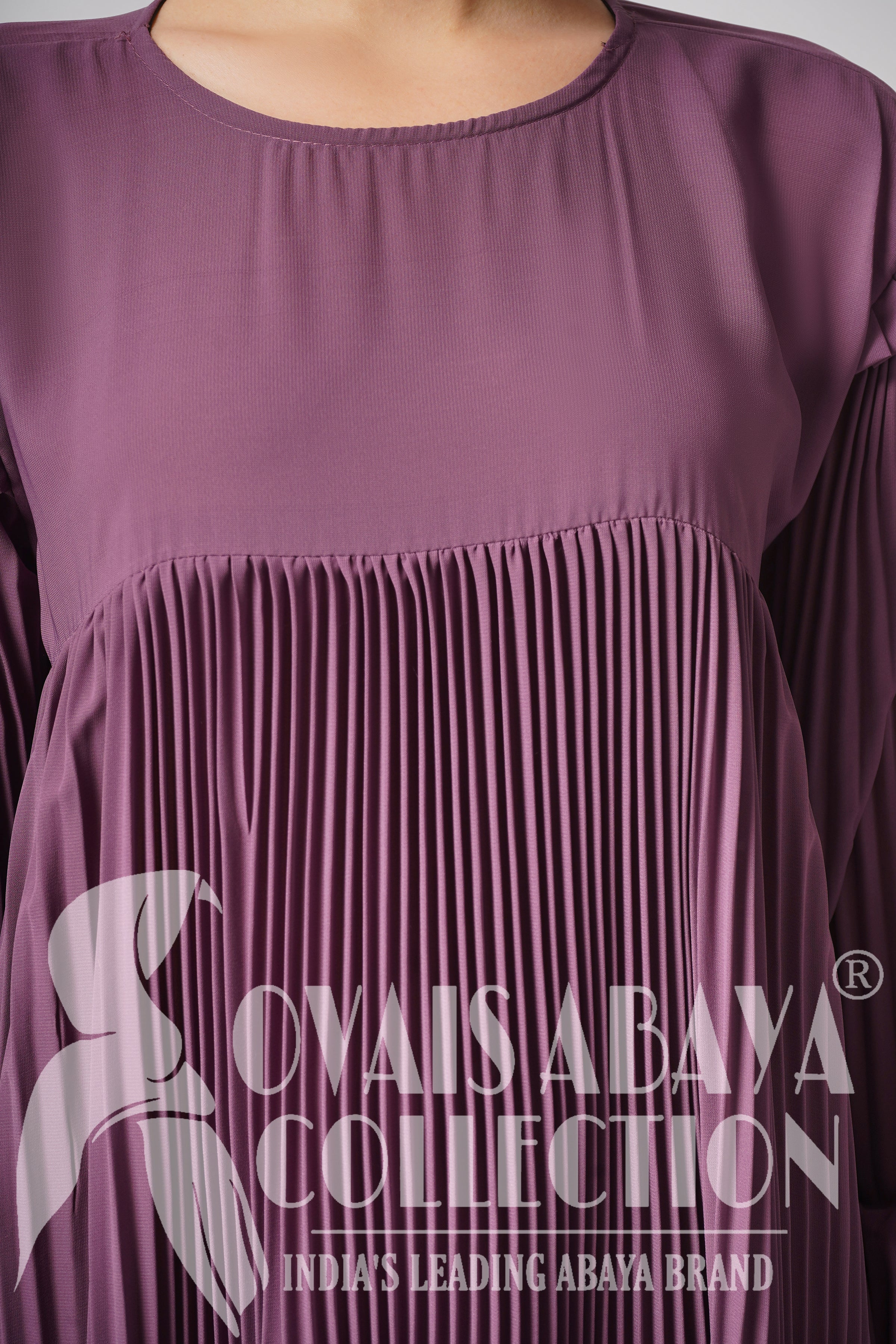 RIDA Beautiful Frill Plates work Abaya - LAVENDER ( HIGHLY CUSTOMER DEMAND )