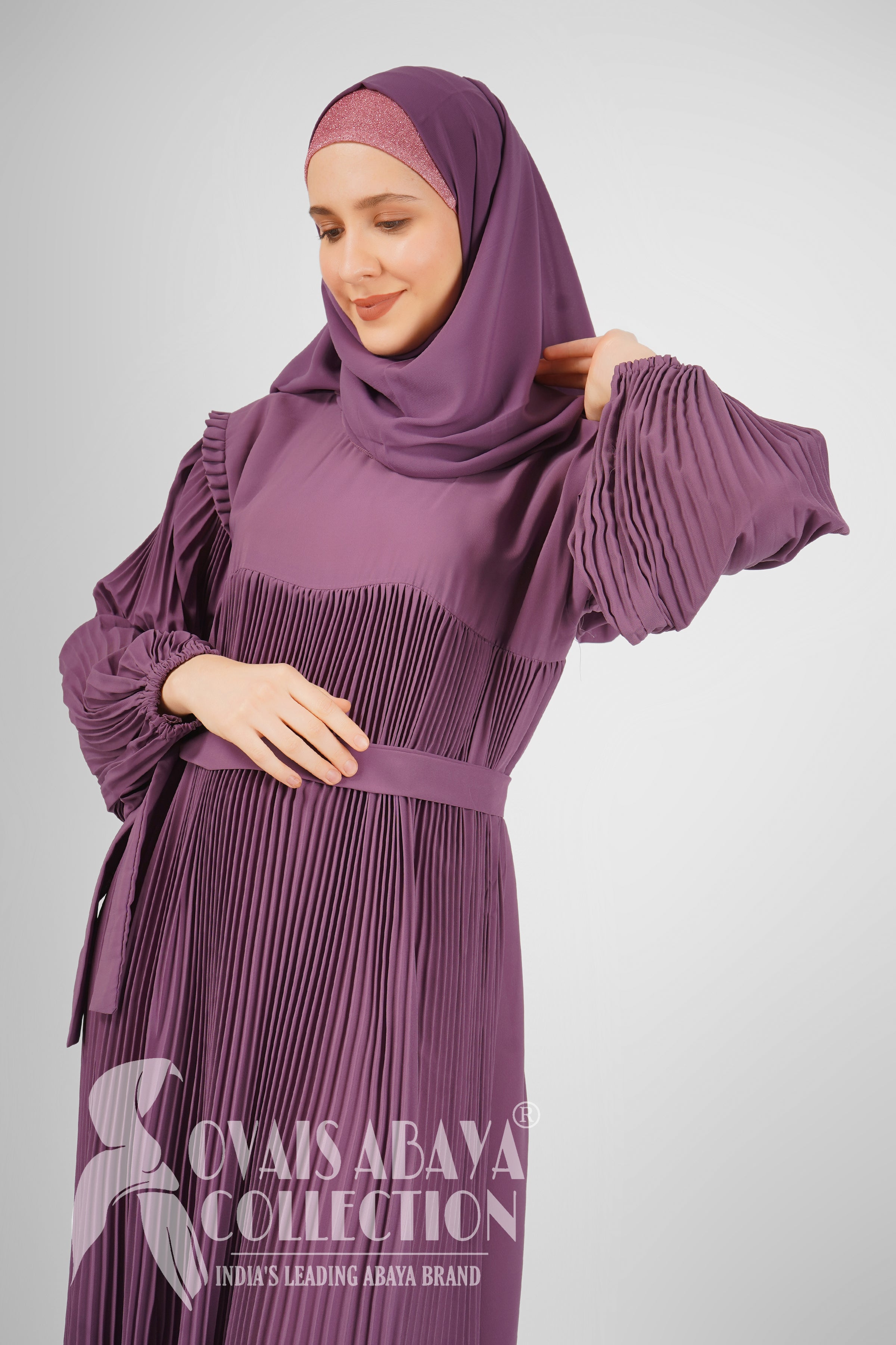 RIDA Beautiful Frill Plates work Abaya - LAVENDER ( HIGHLY CUSTOMER DEMAND )