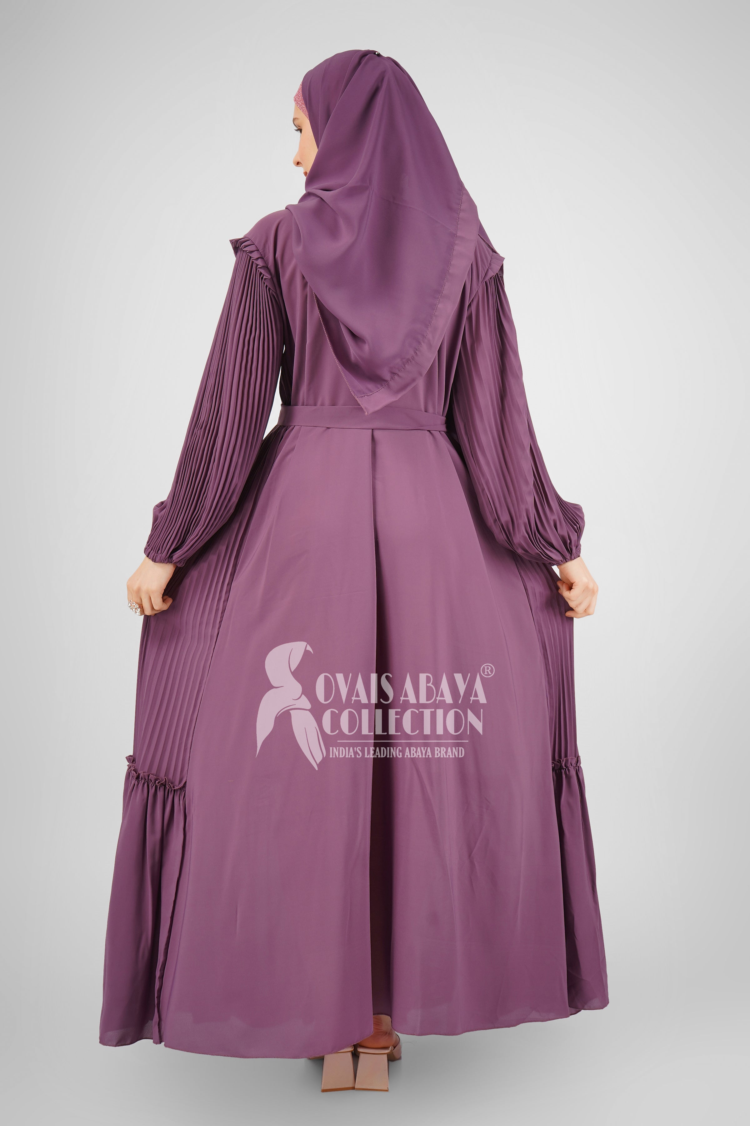 RIDA Beautiful Frill Plates work Abaya - LAVENDER ( HIGHLY CUSTOMER DEMAND )