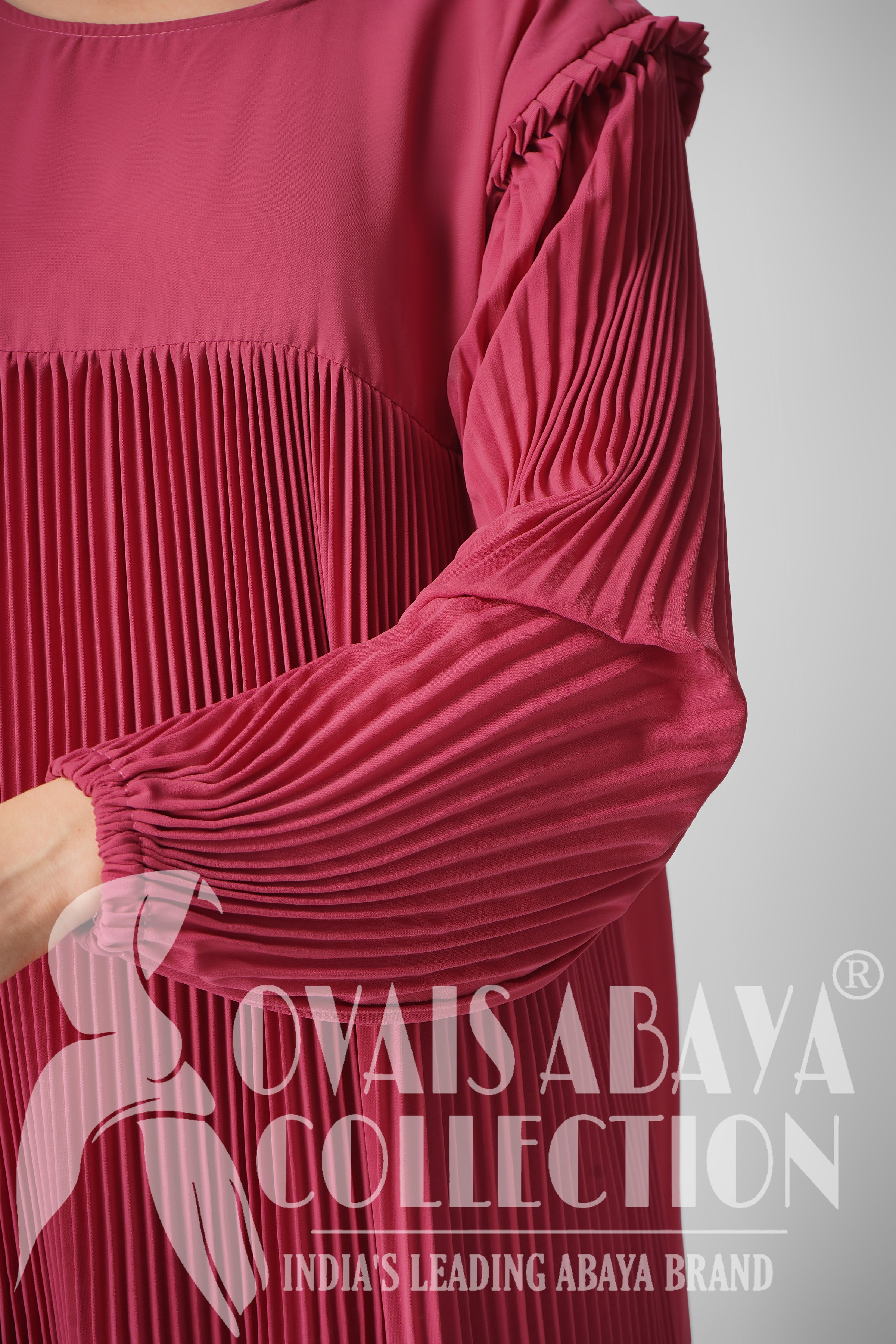 RIDA Beautiful Frill Plates work Abaya - MAUVE PINK ( HIGHLY CUSTOMER DEMAND )