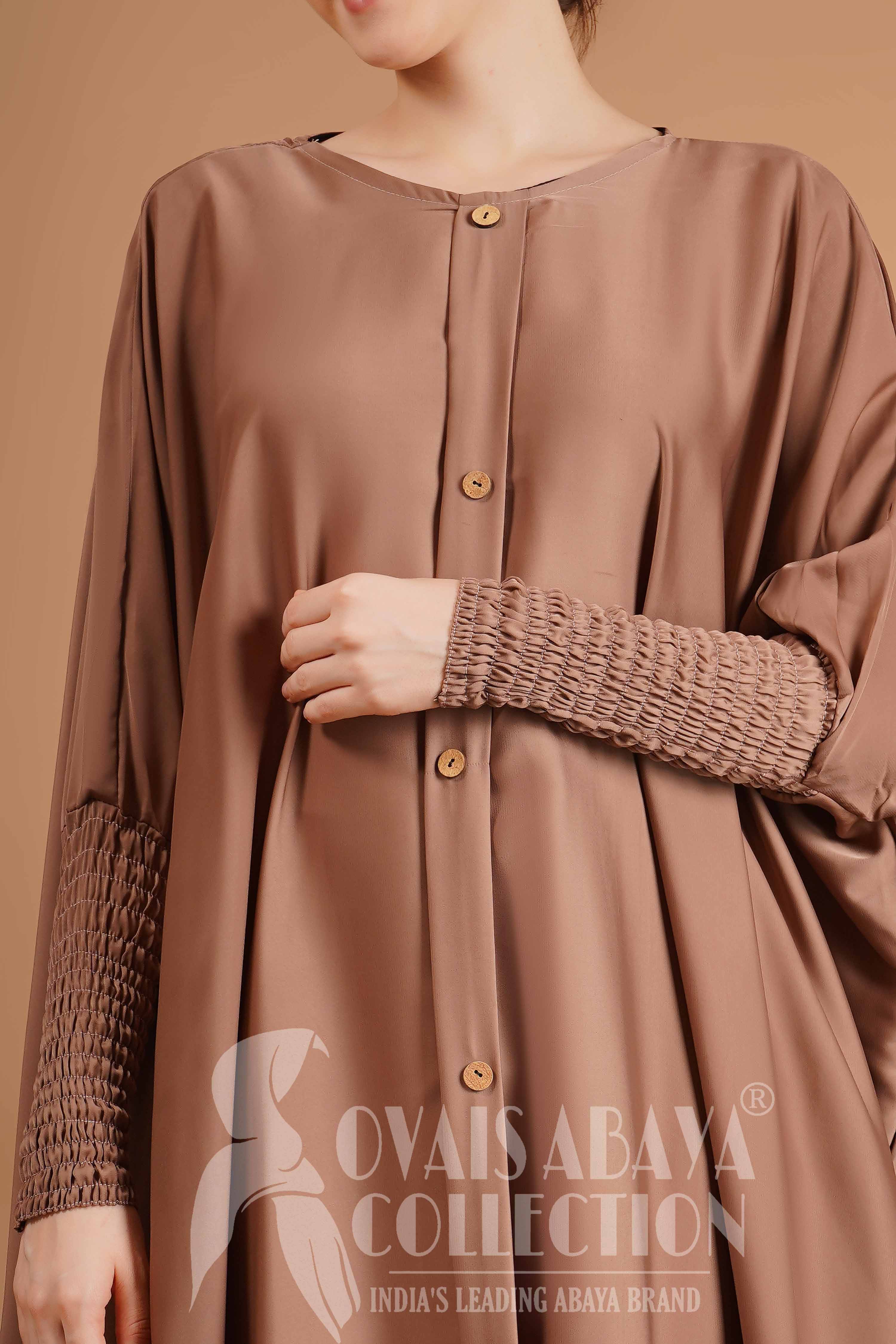 Shaziya puff Sleeves Button Kaftan Abaya - GHESTNUT LITE ( New Launch )