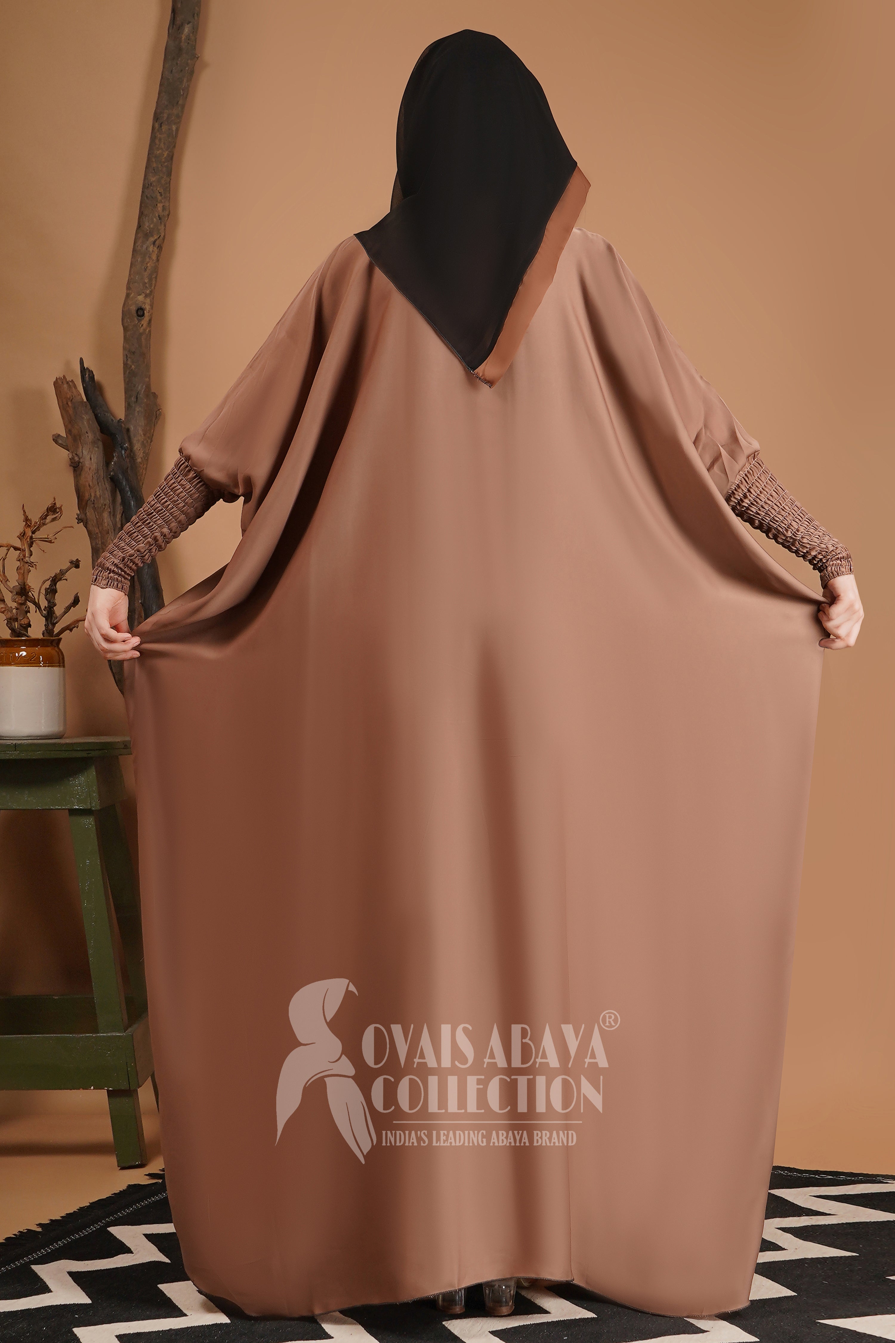 Shaziya puff Sleeves Button Kaftan Abaya - GHESTNUT LITE ( New Launch )