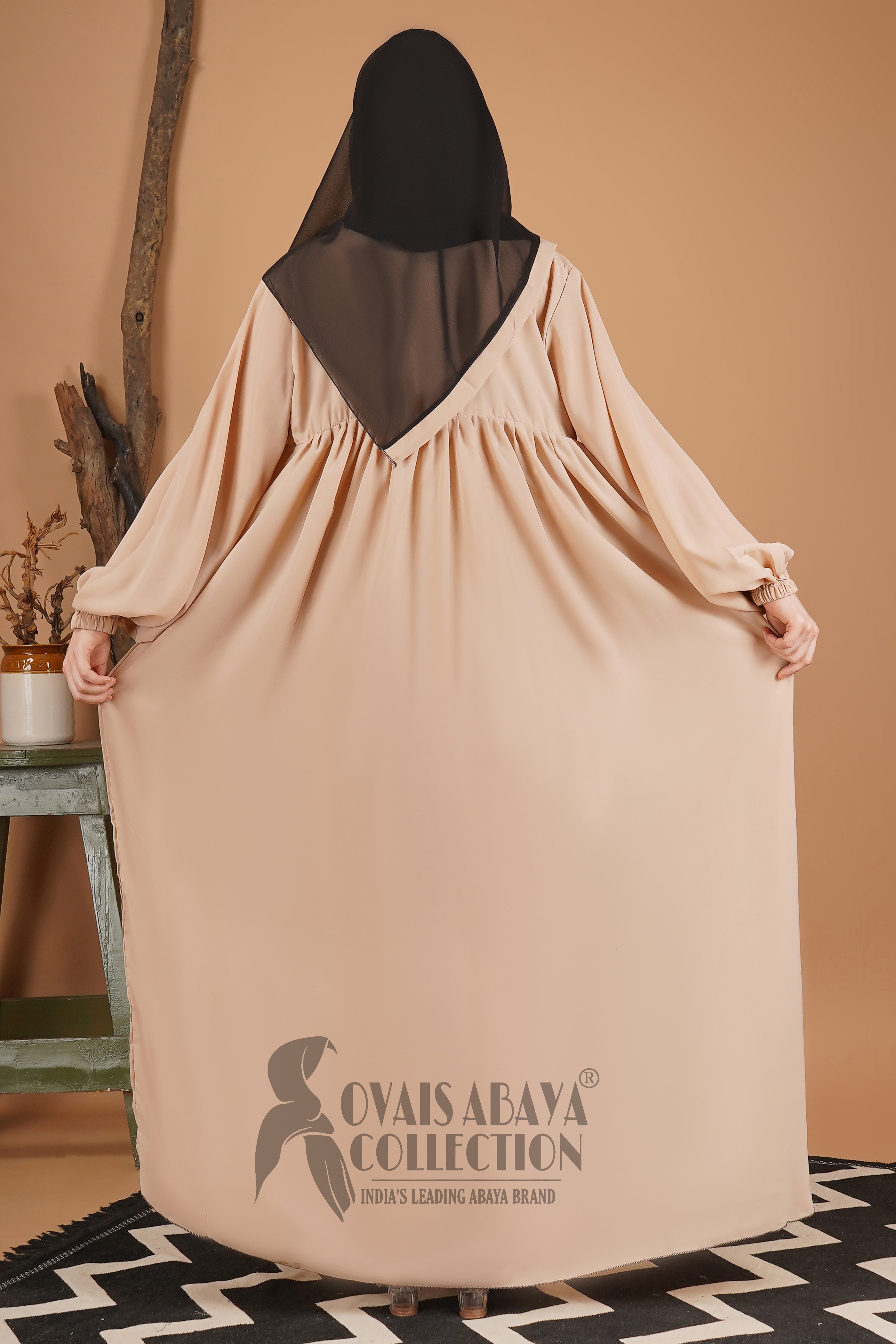 Maryam Pleated Balloon Sleeve Abaya LITE NUDE ( New Launch )