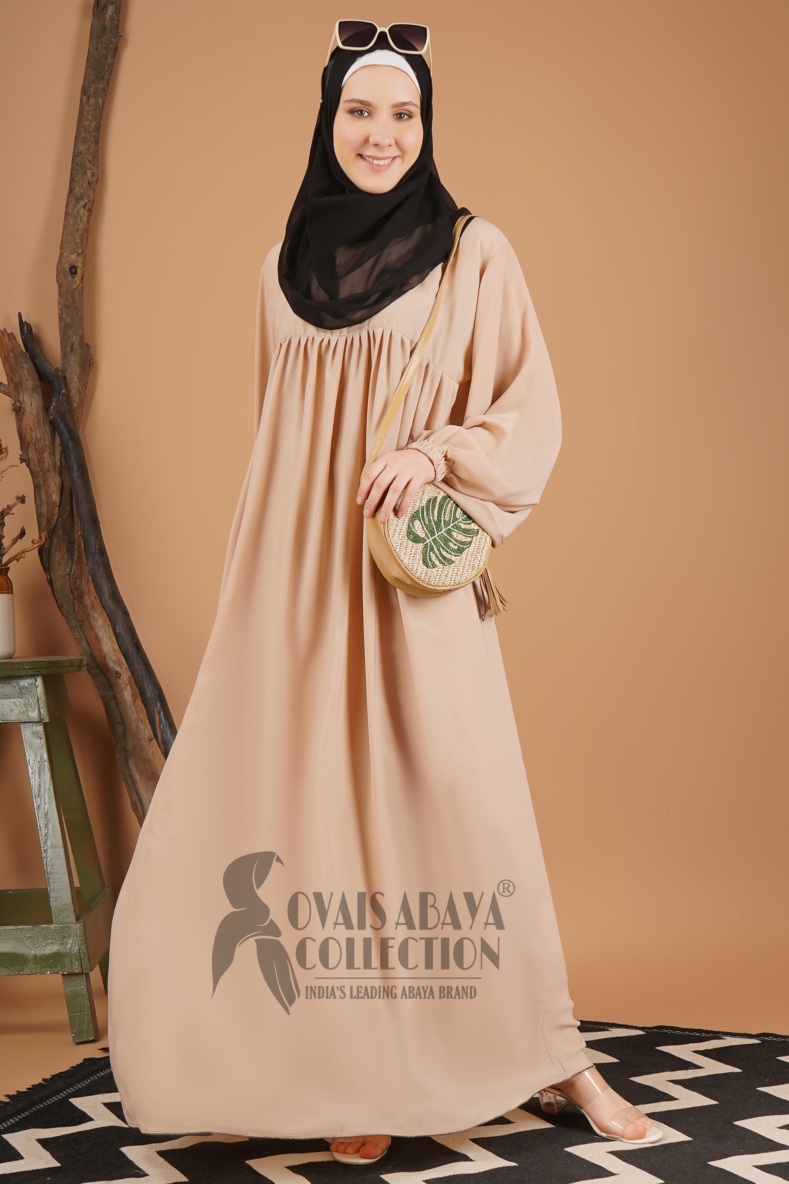 Maryam Pleated Balloon Sleeve Abaya LITE NUDE ( New Launch )