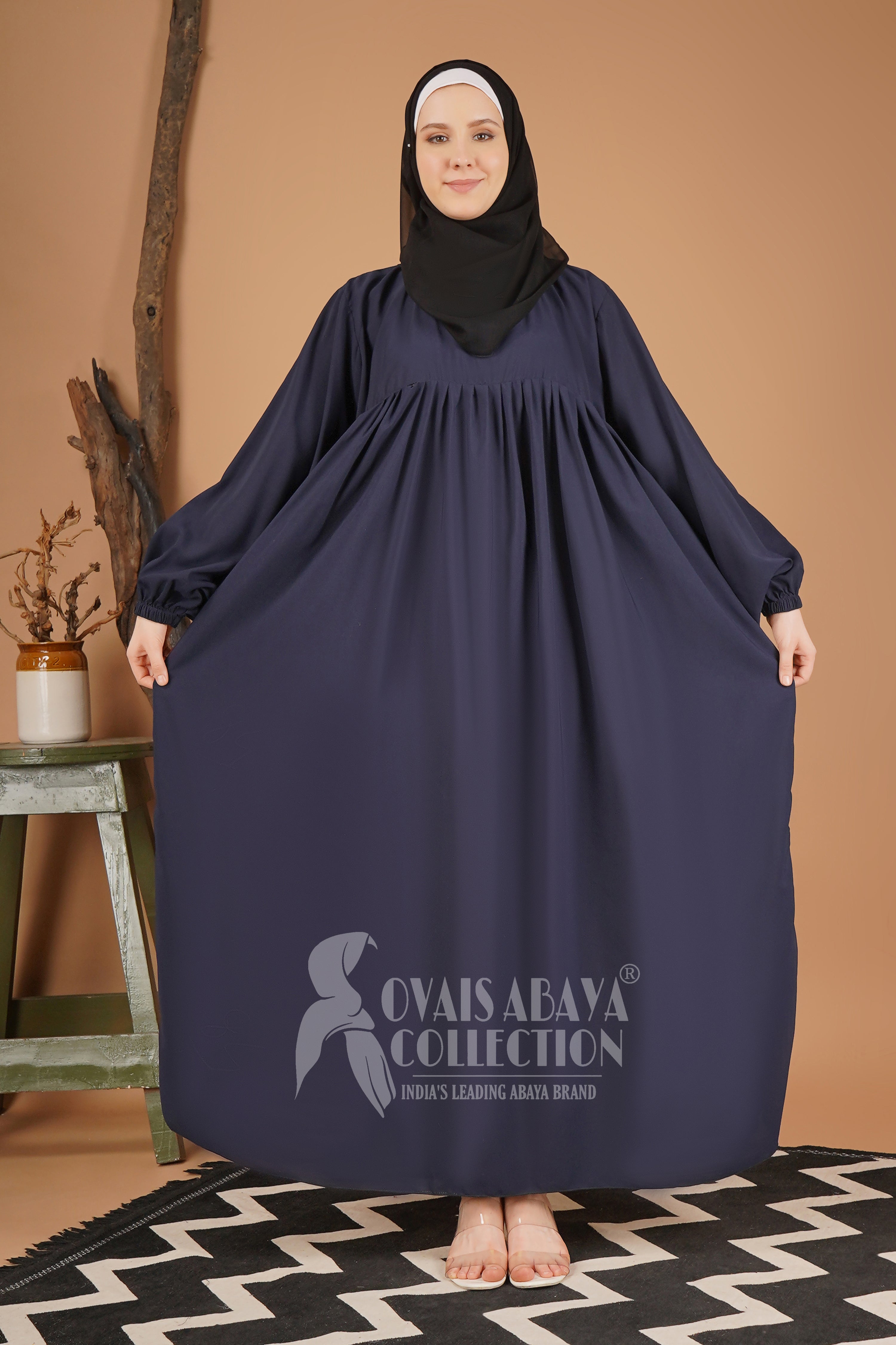 Maryam Pleated Balloon Sleeve Abaya  DARK BLUE ( New Launch )