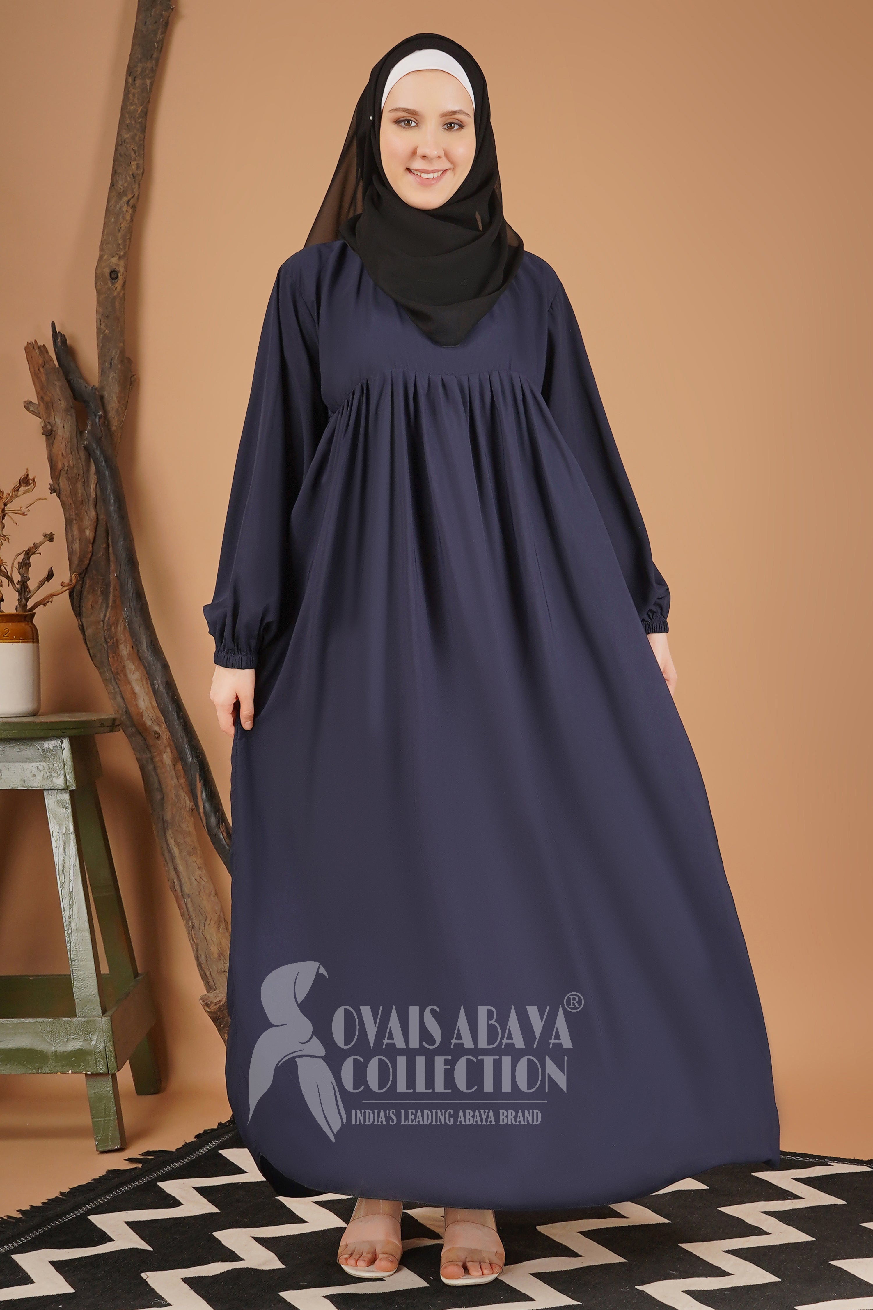 Maryam Pleated Balloon Sleeve Abaya  DARK BLUE ( New Launch )