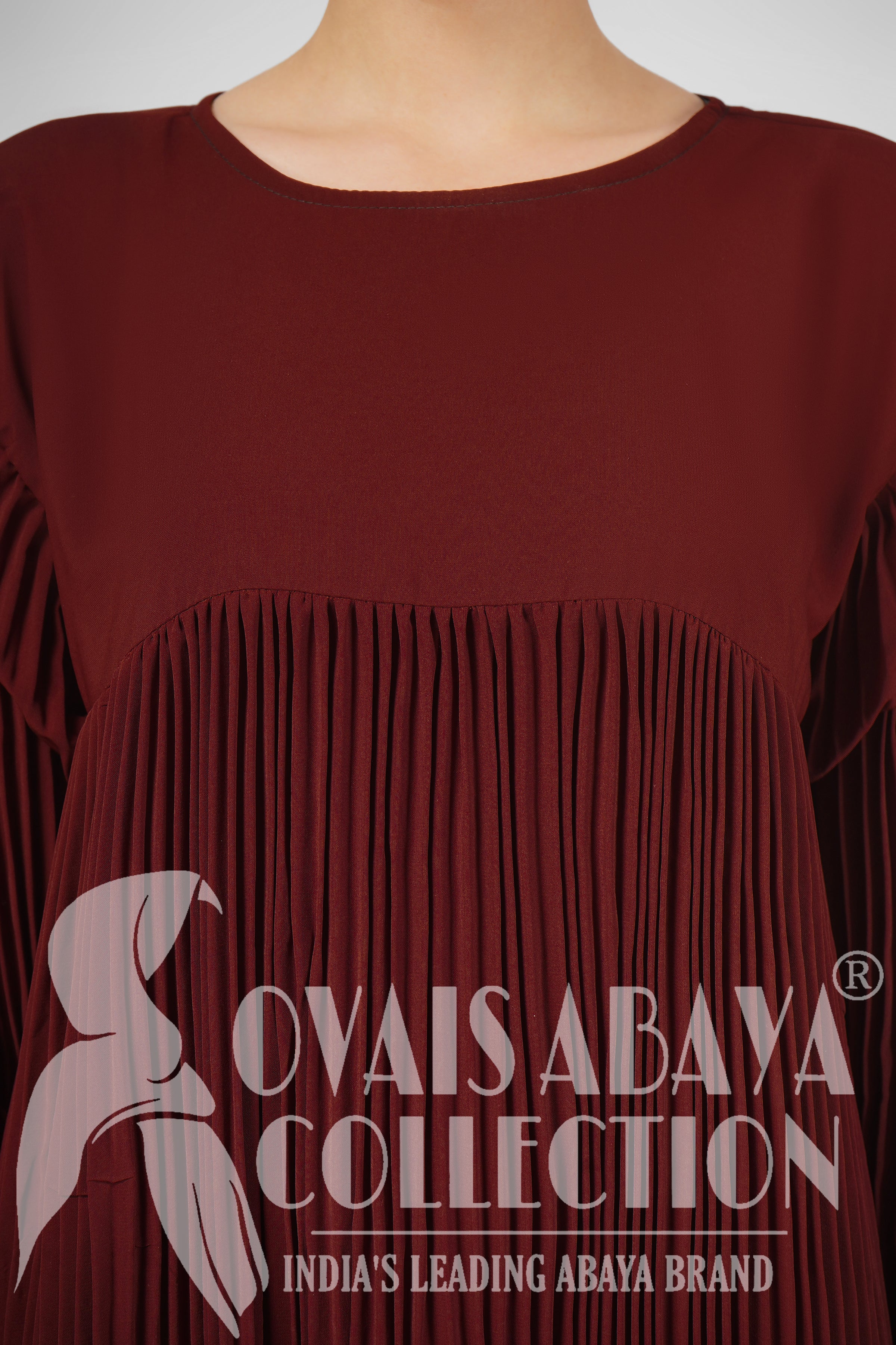 RIDA Beautiful Frill Plates work Abaya - RED ( HIGHLY CUSTOMER DEMAND )