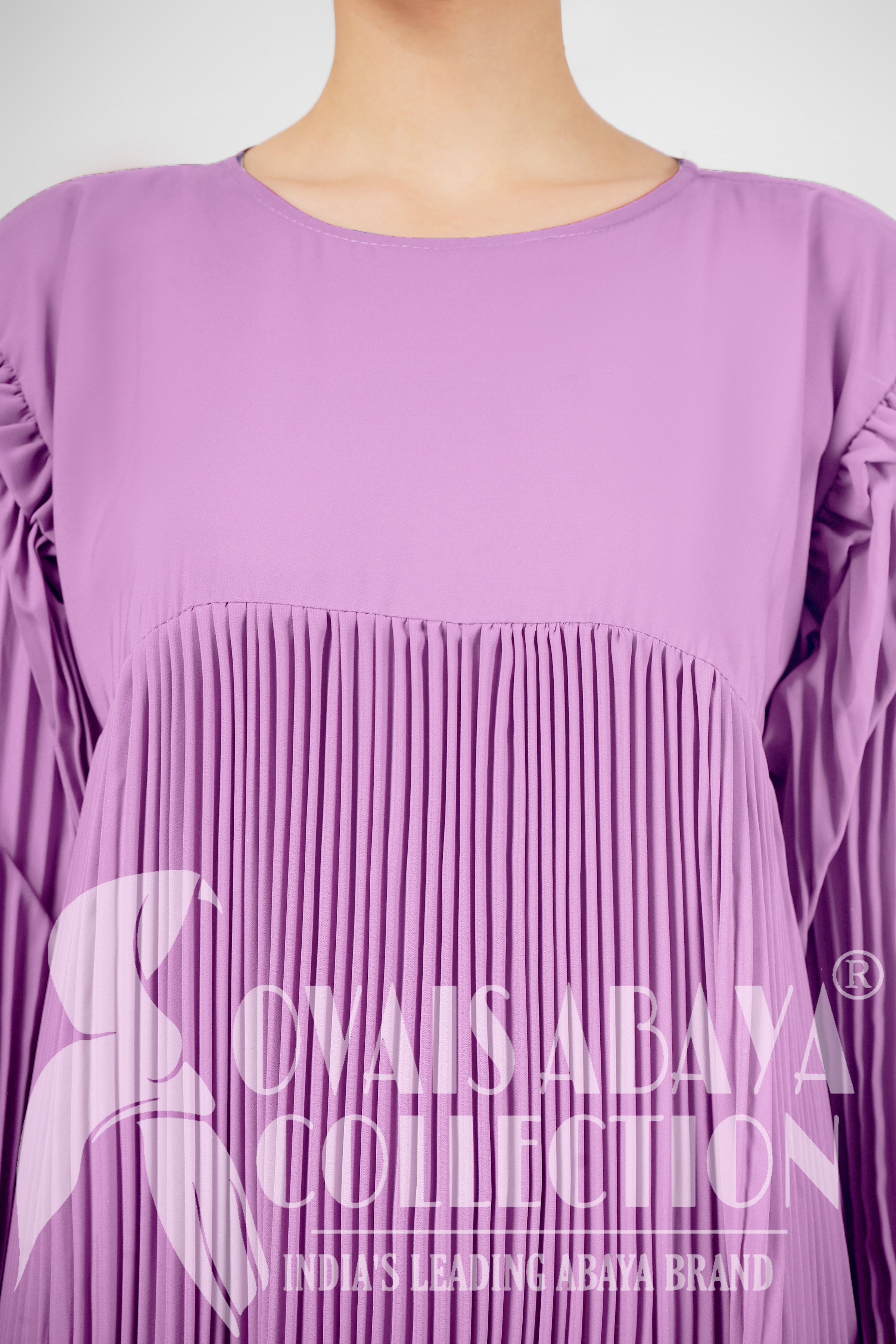 RIDA Beautiful Frill Plates work Abaya - LITE LAVENDER ( HIGHLY CUSTOMER DEMAND )