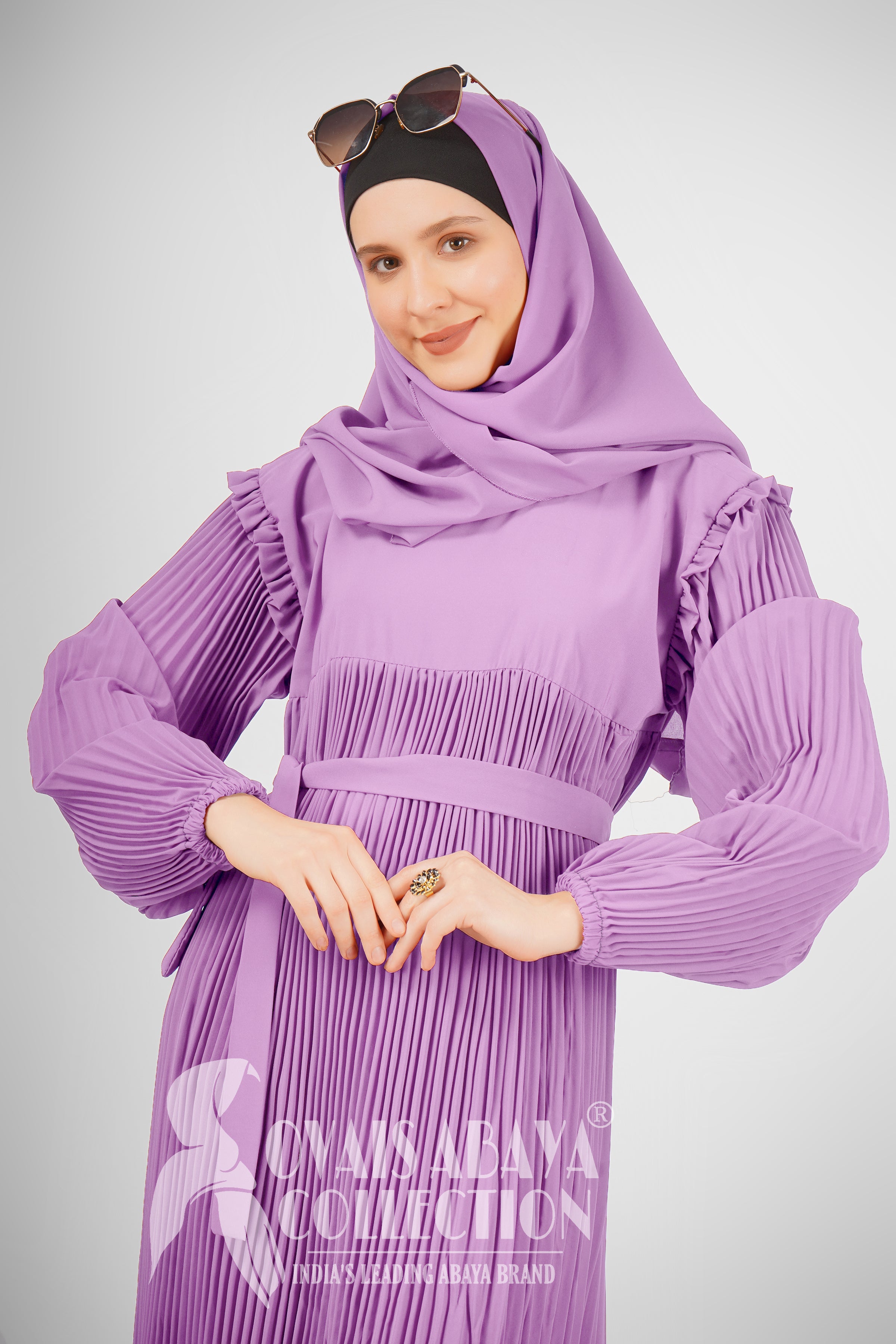 RIDA Beautiful Frill Plates work Abaya - LITE LAVENDER ( HIGHLY CUSTOMER DEMAND )