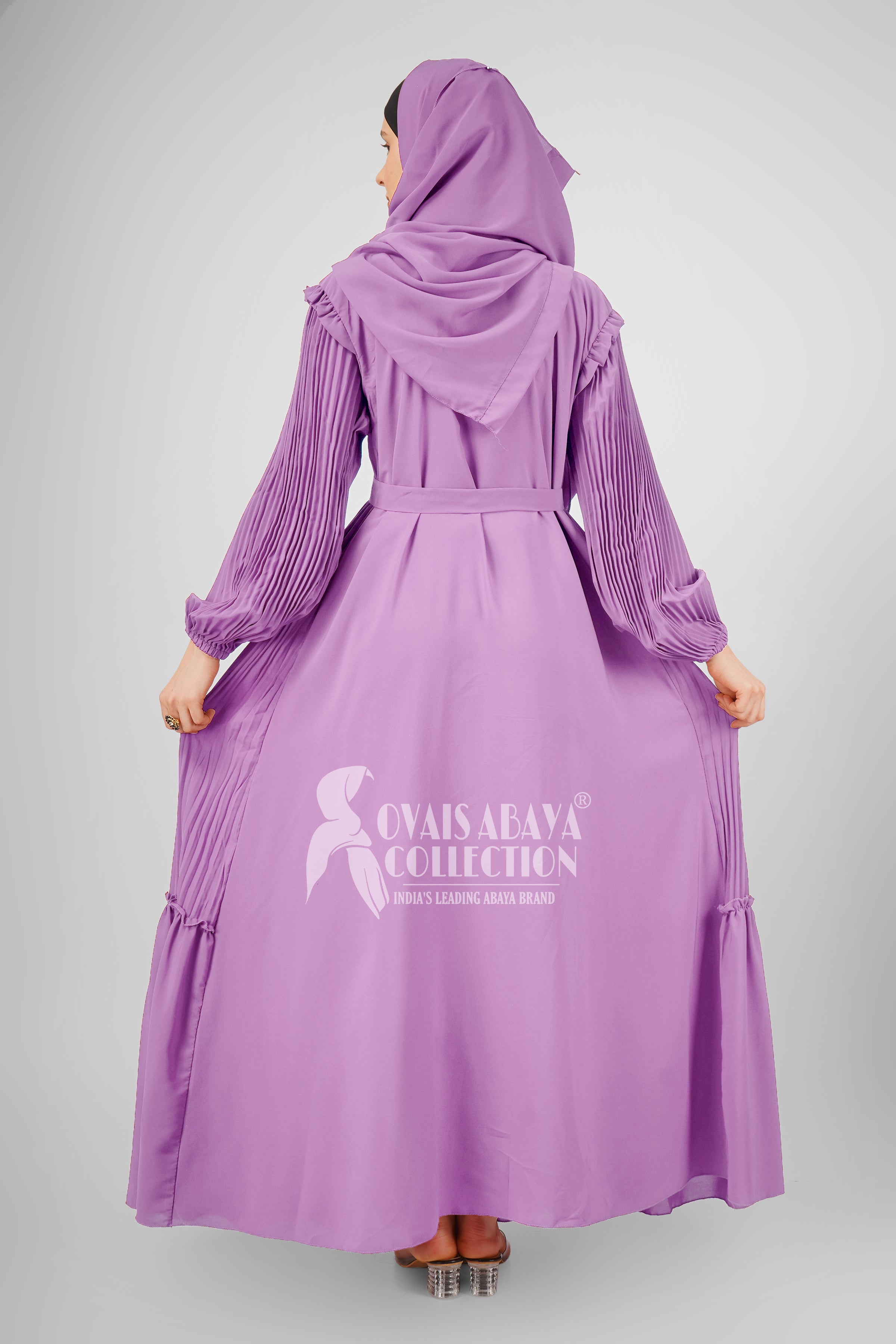 RIDA Beautiful Frill Plates work Abaya - LITE LAVENDER ( HIGHLY CUSTOMER DEMAND )