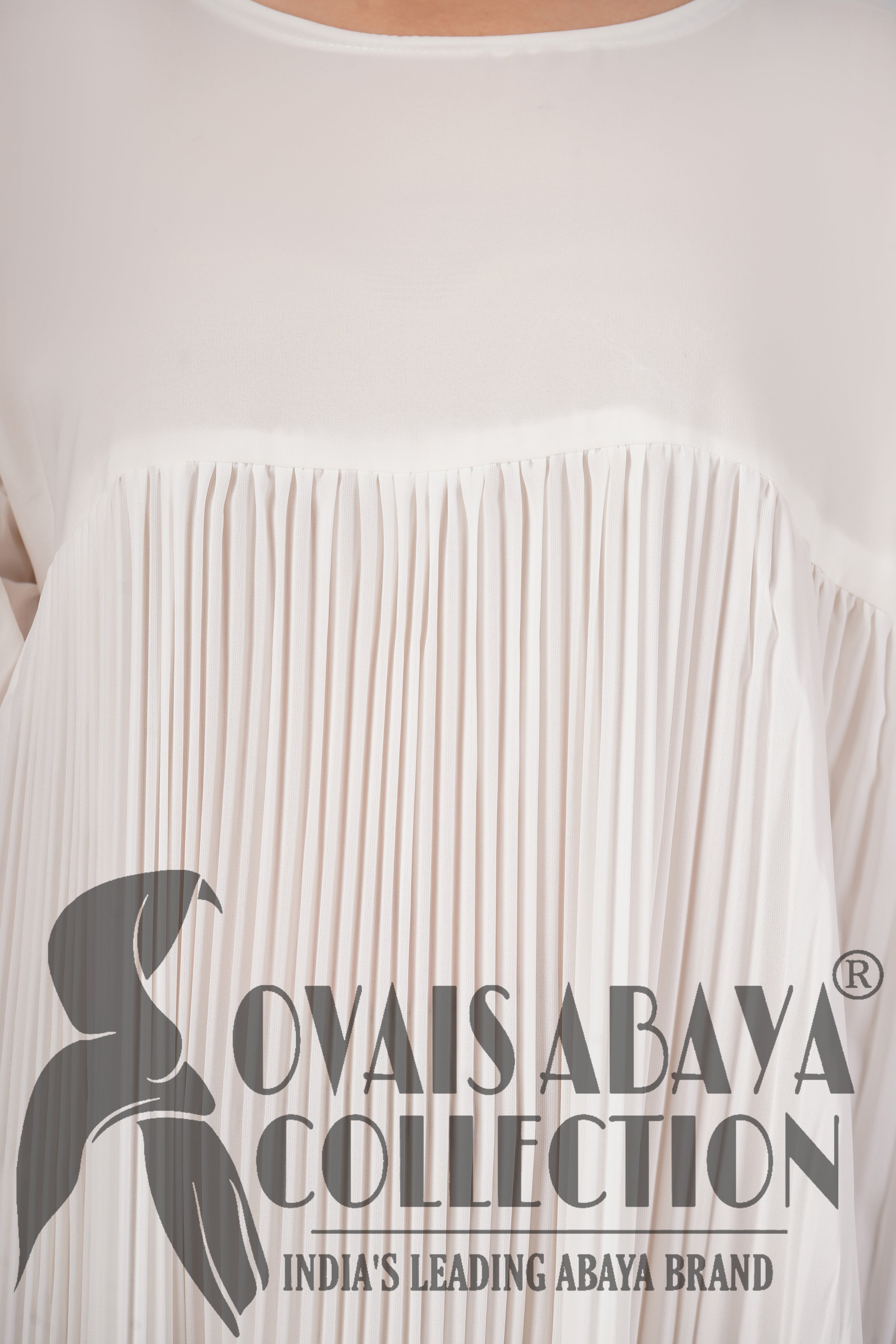 RIDA Beautiful Frill Plates work Abaya - WHITE ( HIGHLY CUSTOMER DEMAND )