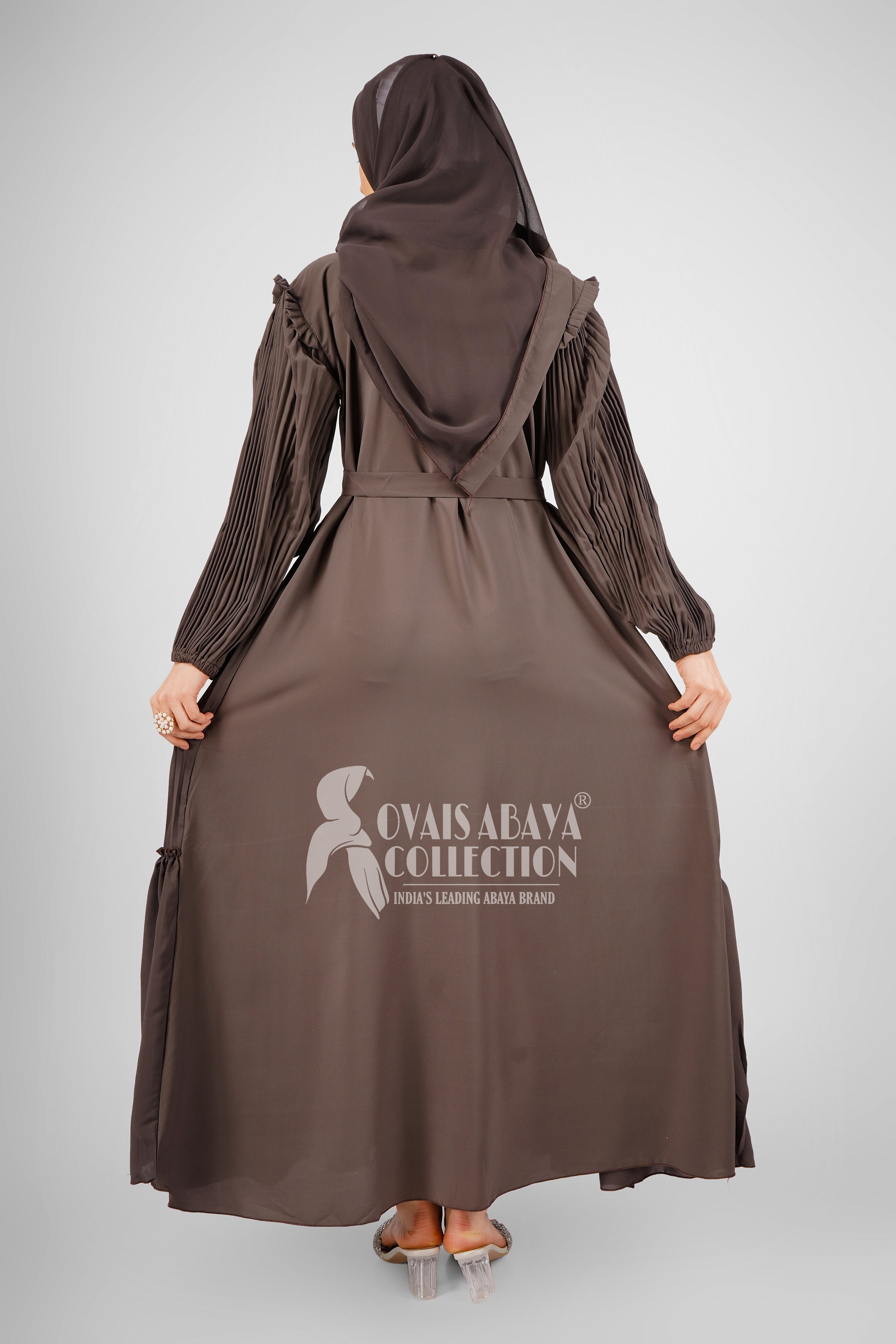 RIDA Beautiful Frill Plates work Abaya - DARK GRAY ( HIGHLY CUSTOMER DEMAND )