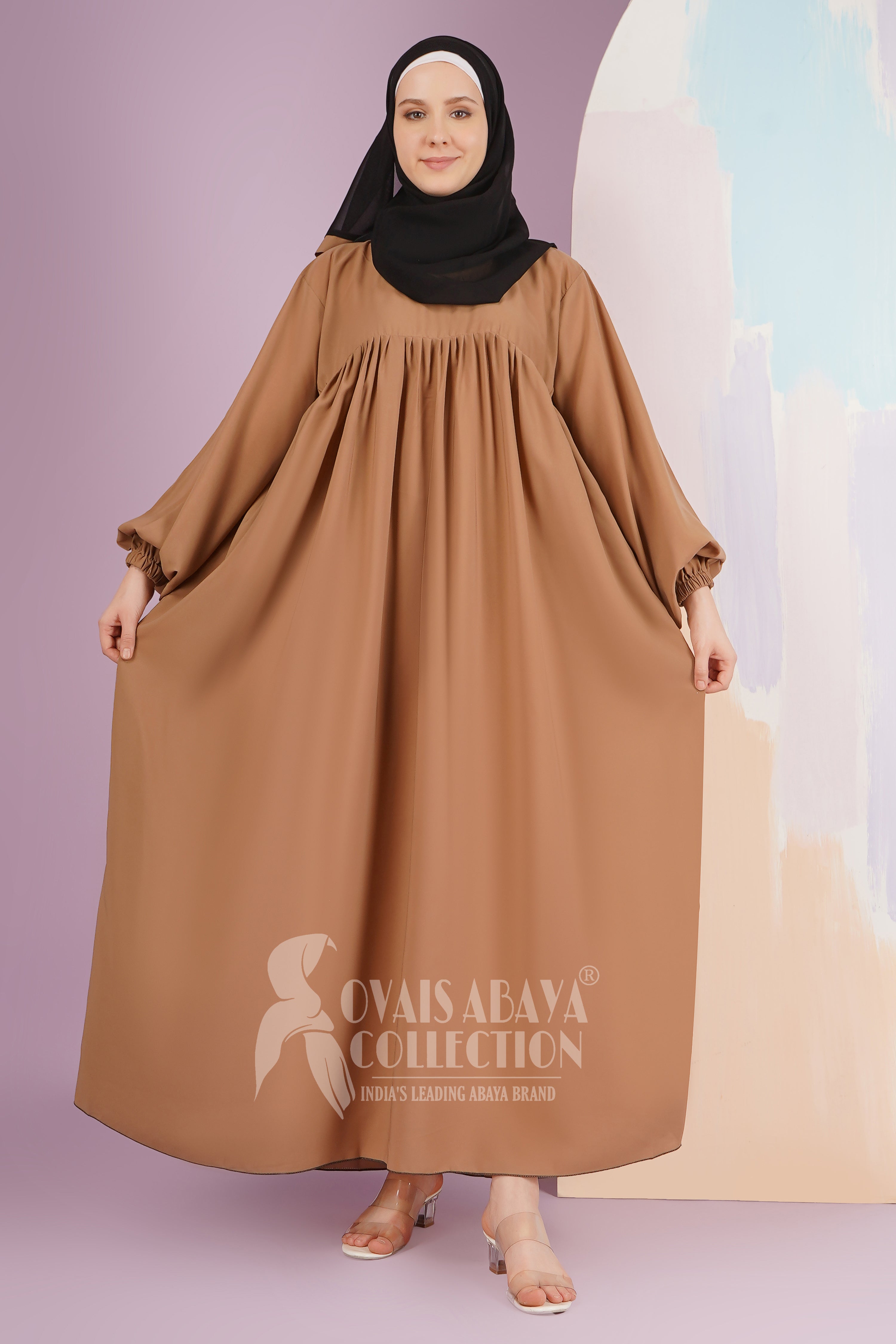 Maryam Pleated Balloon Sleeve Abaya GOLDEN ( New Launch )