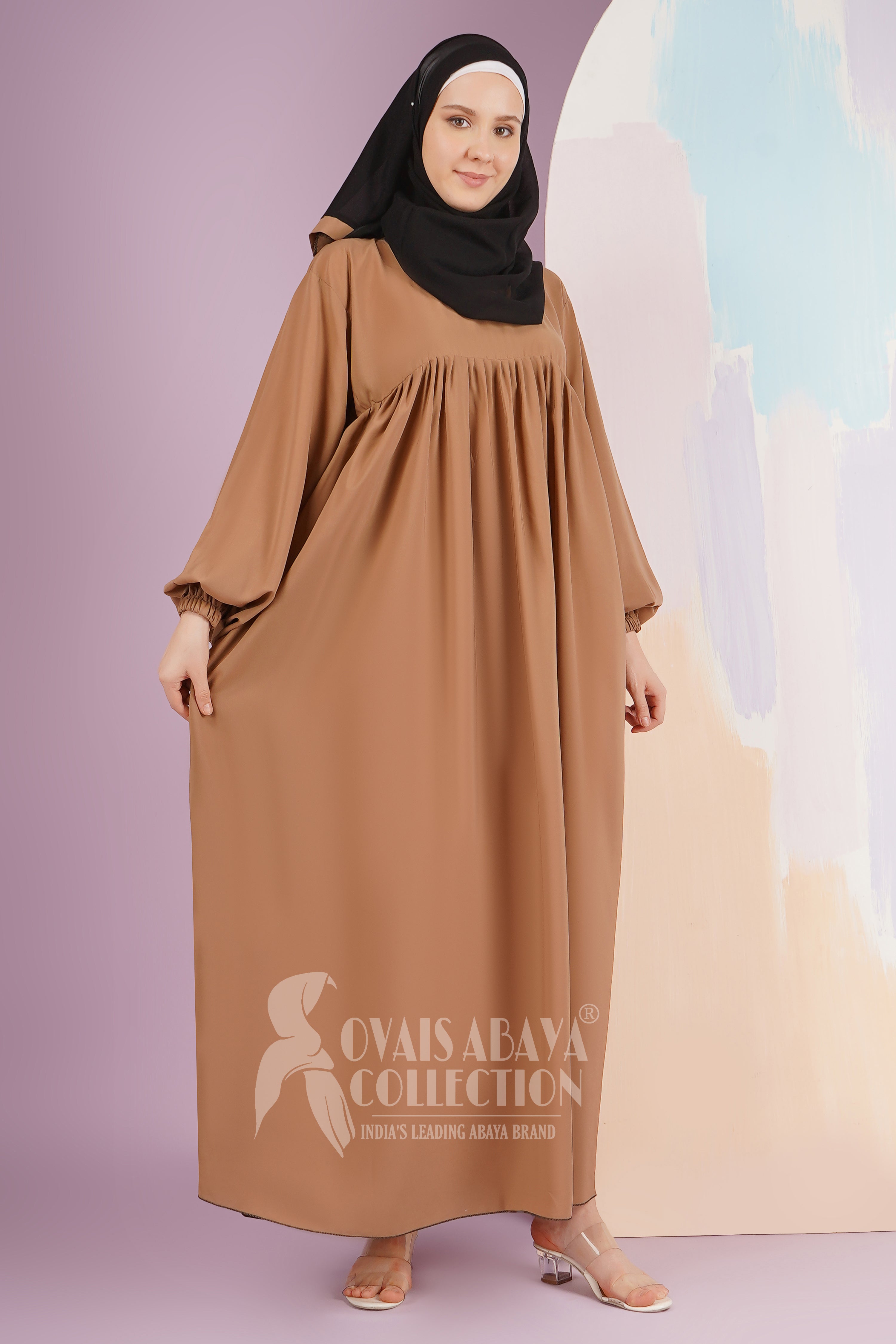 Maryam Pleated Balloon Sleeve Abaya GOLDEN ( New Launch )