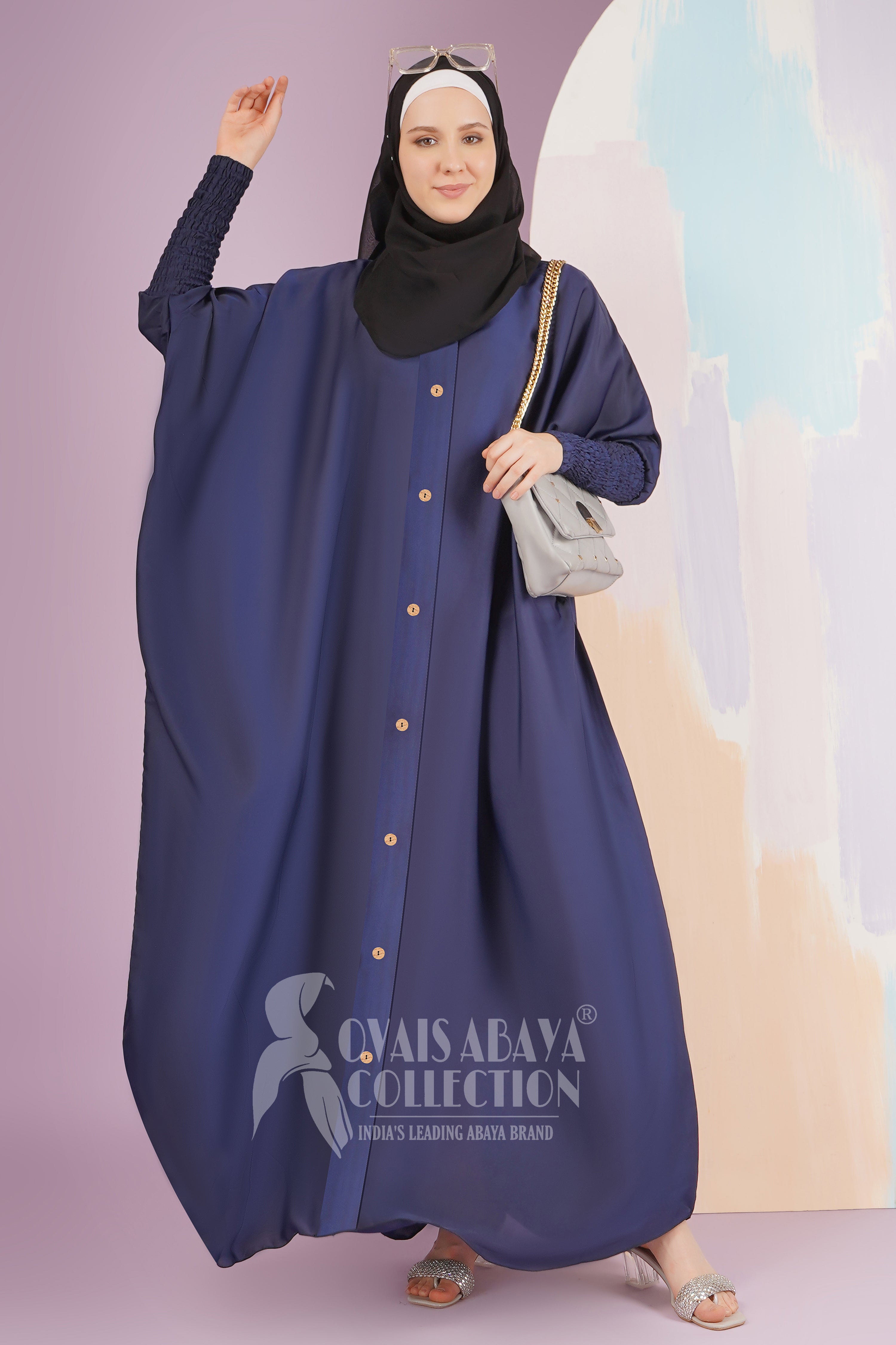 Shaziya puff Sleeves Button Kaftan Abaya - BLUE ( New Launch )