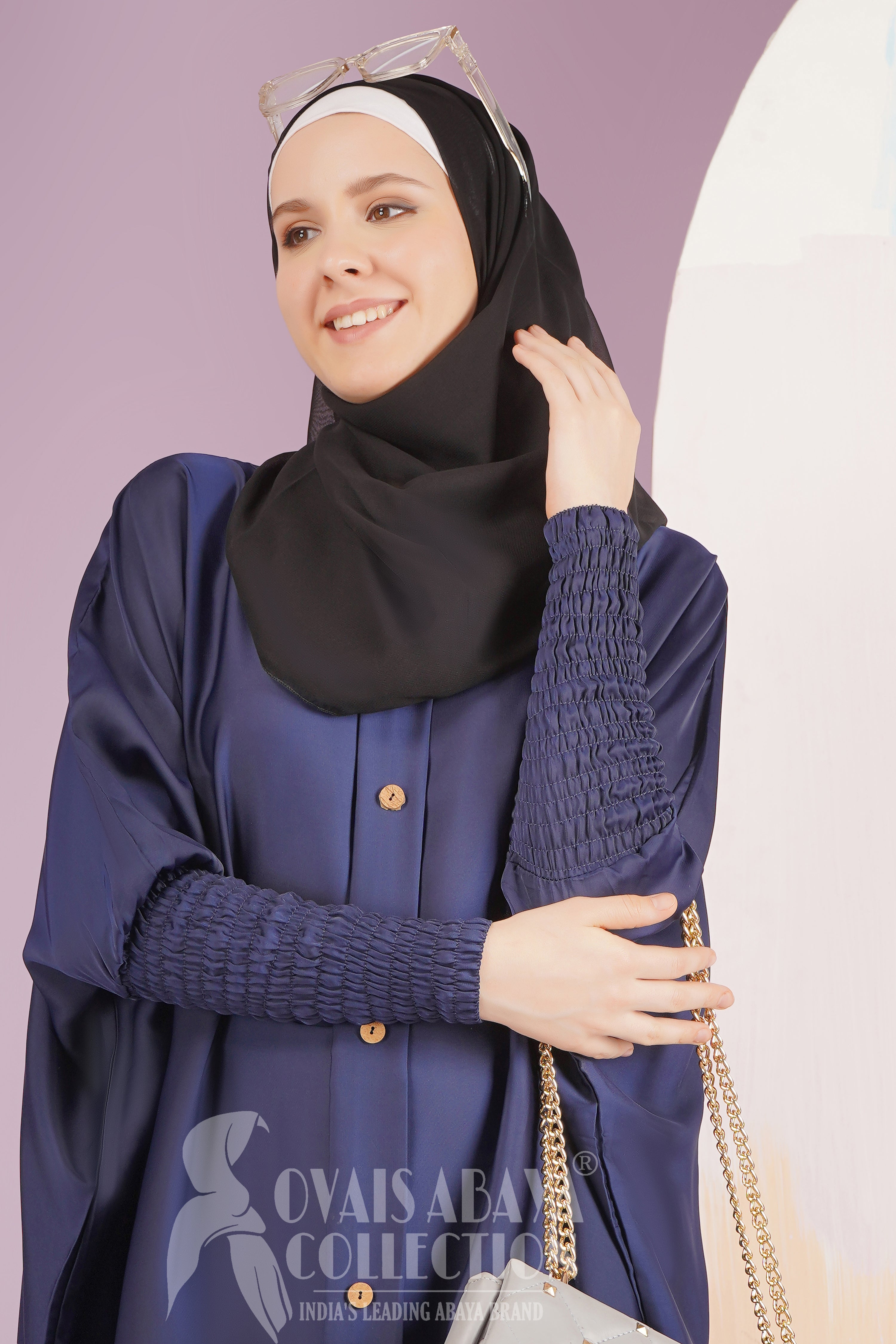 Shaziya puff Sleeves Button Kaftan Abaya - BLUE ( New Launch )