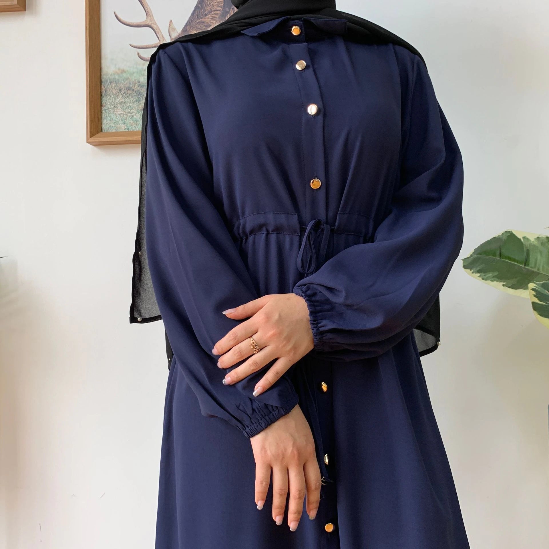 New Launch Huriya Front Open Collar Abaya KING BLUE ( Limited Stock )