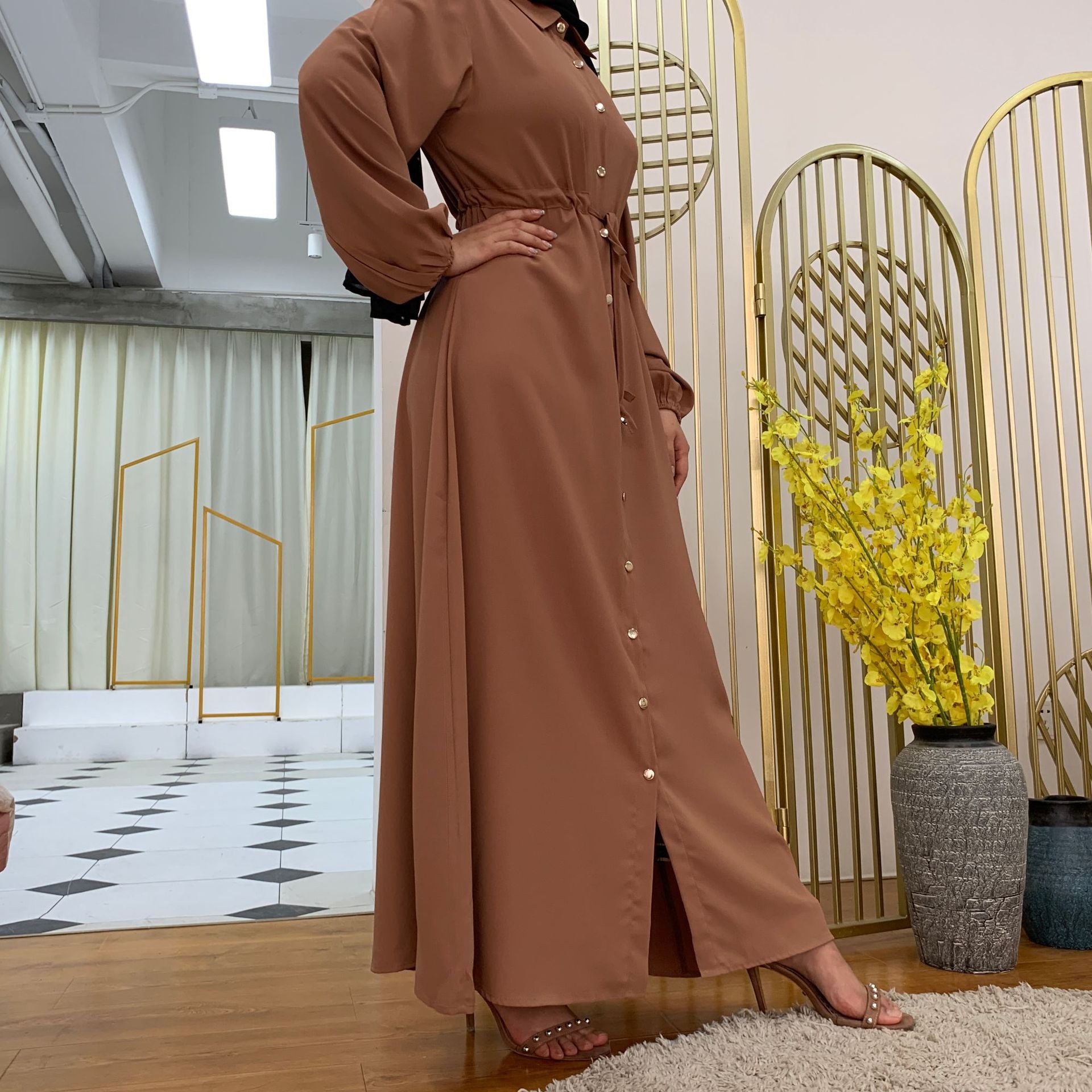 New Launch Huriya Front Open Collar Abaya MOCHA BROWN ( Limited Stock )