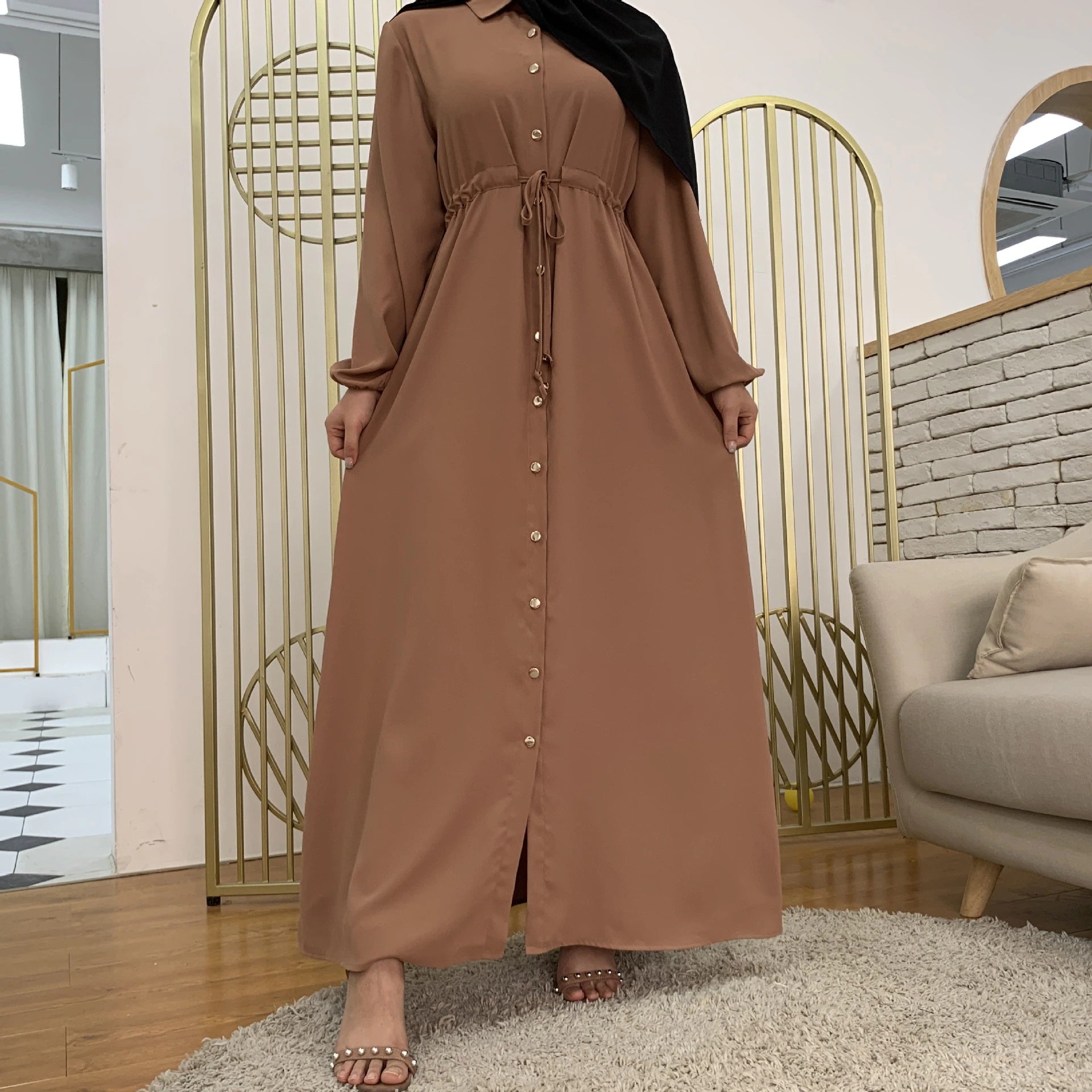 New Launch Huriya Front Open Collar Abaya COLLER BROWN ( Limited Stock )