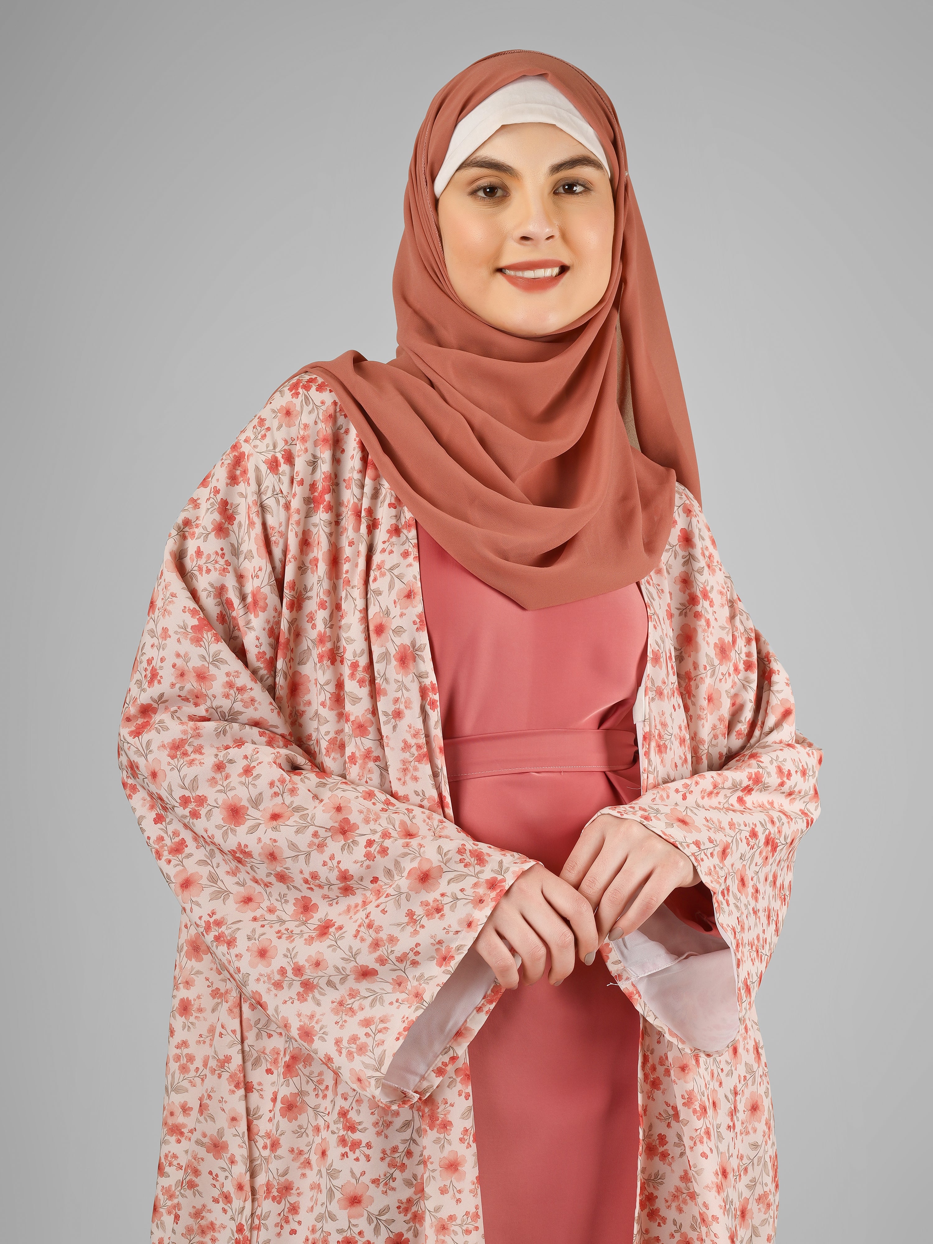 SADAF DOUBLE SHRUG ABAYA | PINK