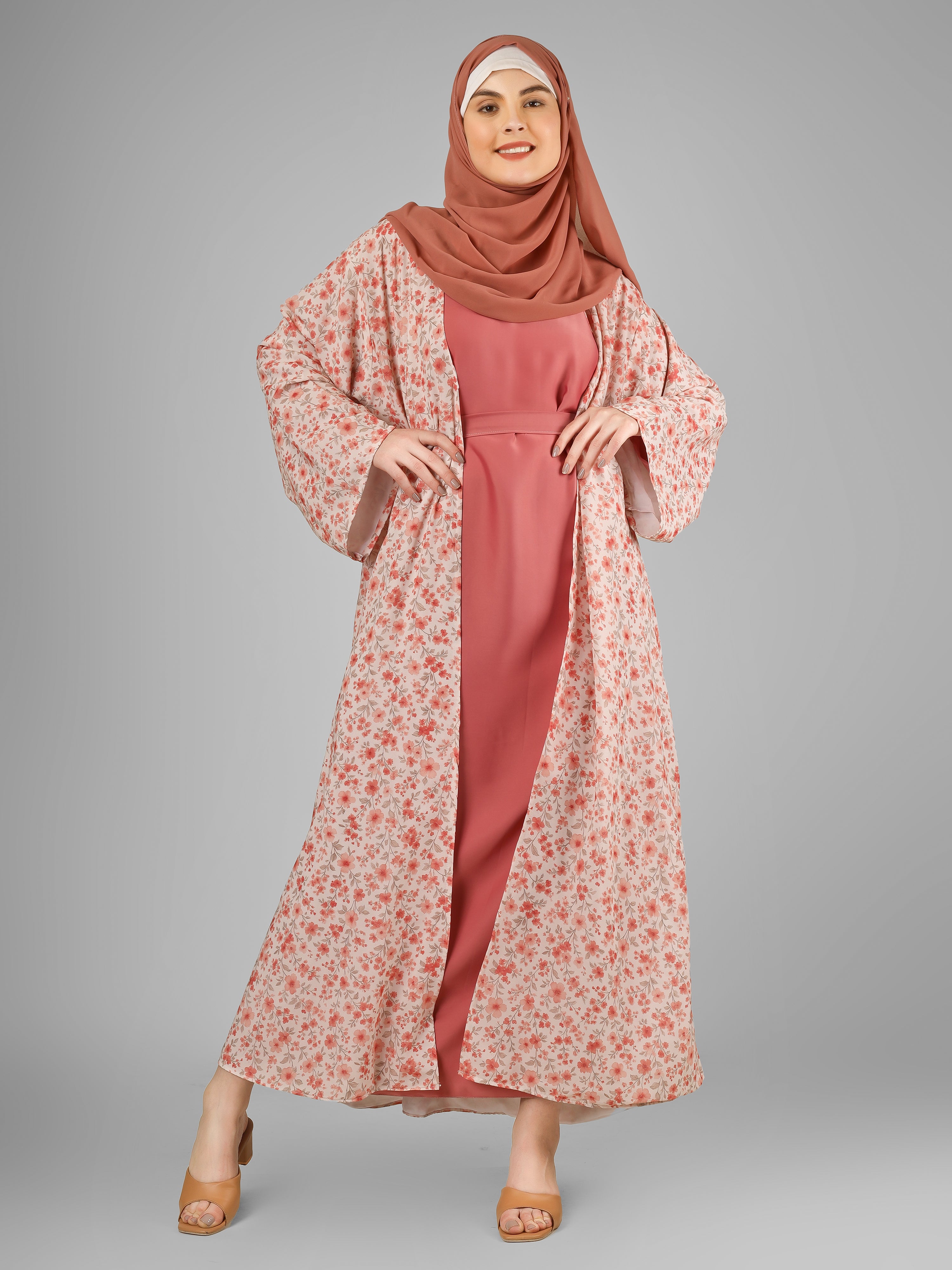 SADAF DOUBLE SHRUG ABAYA | PINK