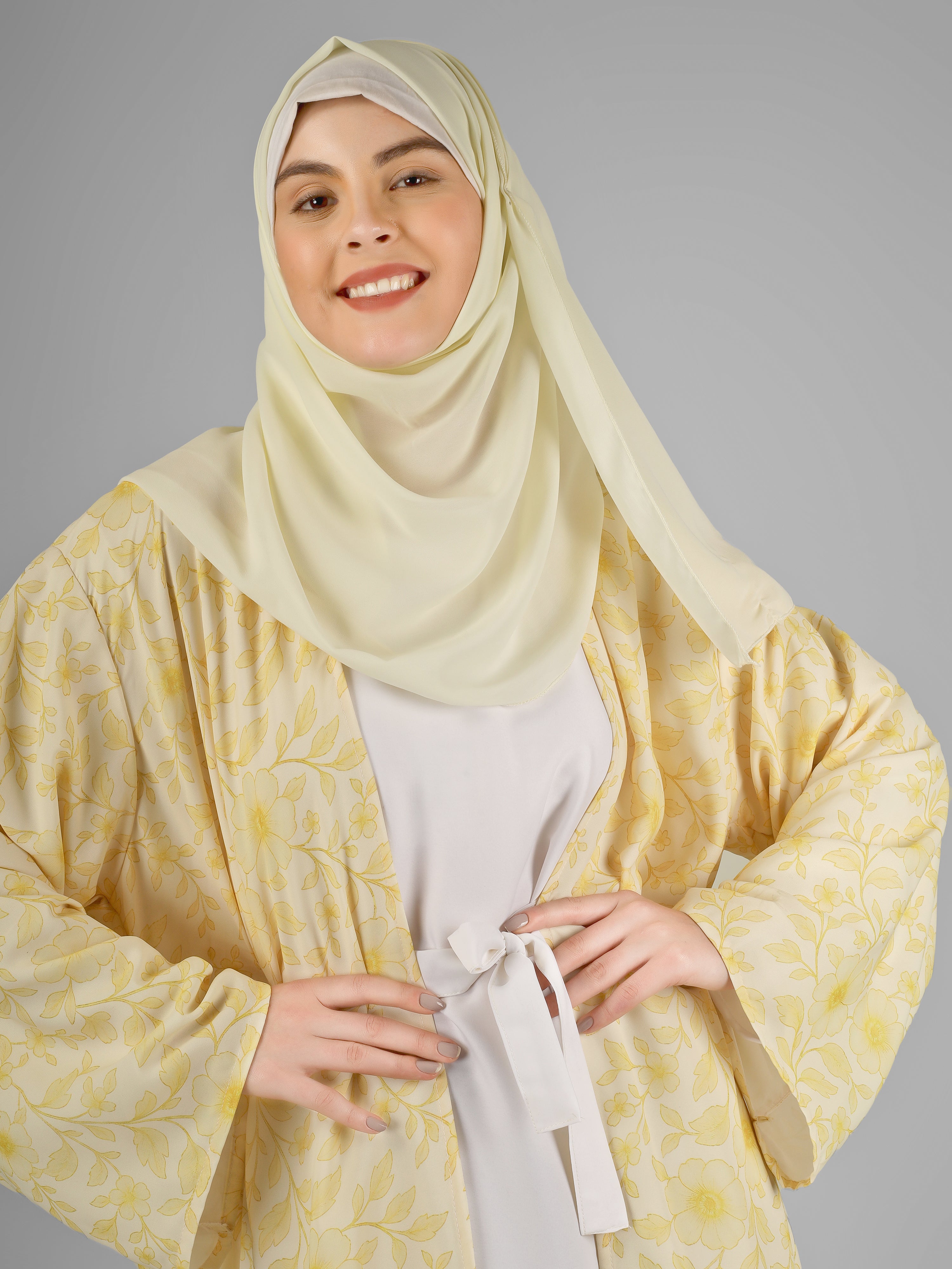 SADAF DOUBLE SHRUG ABAYA | YELLOW