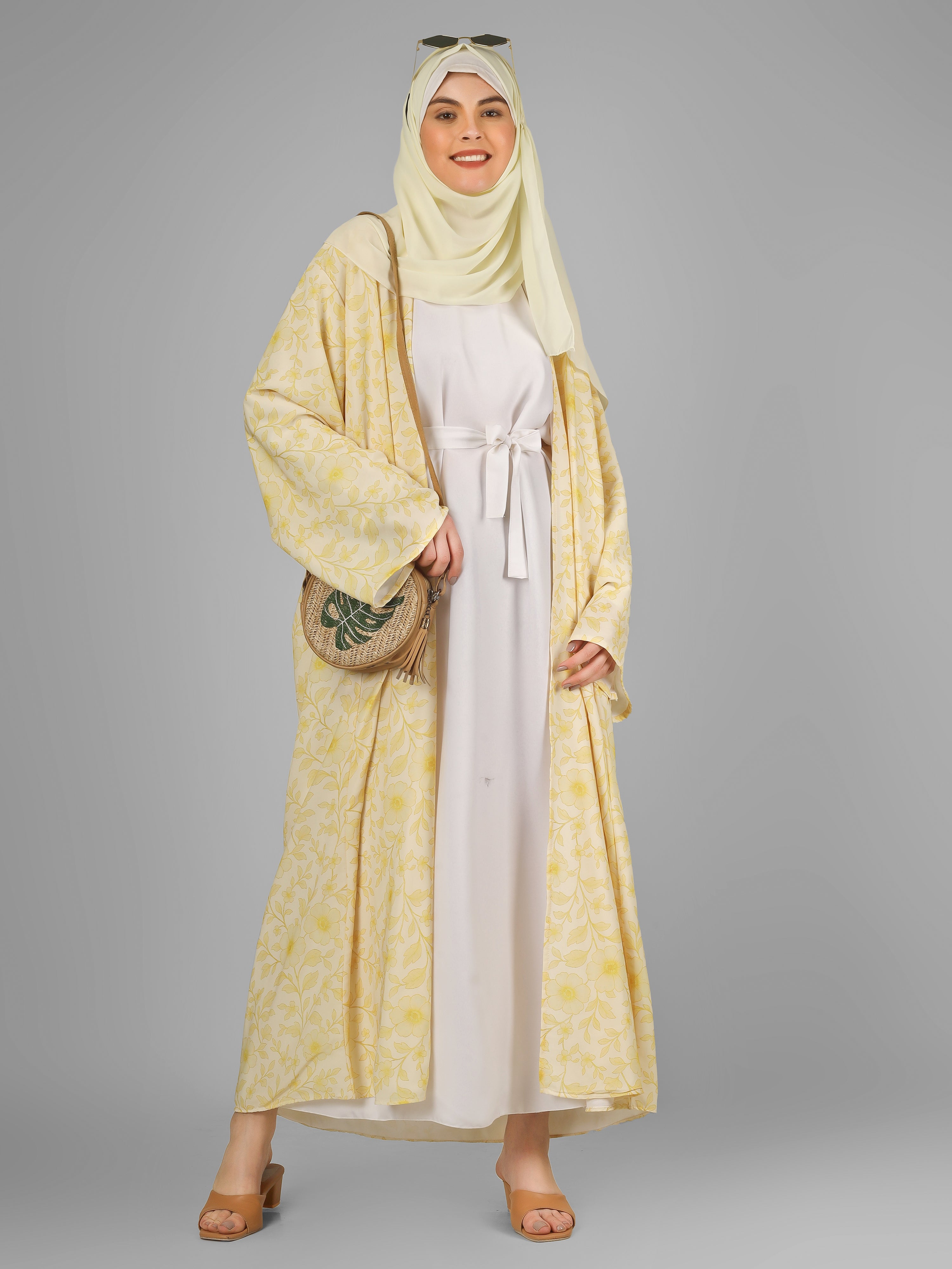 SADAF DOUBLE SHRUG ABAYA | YELLOW