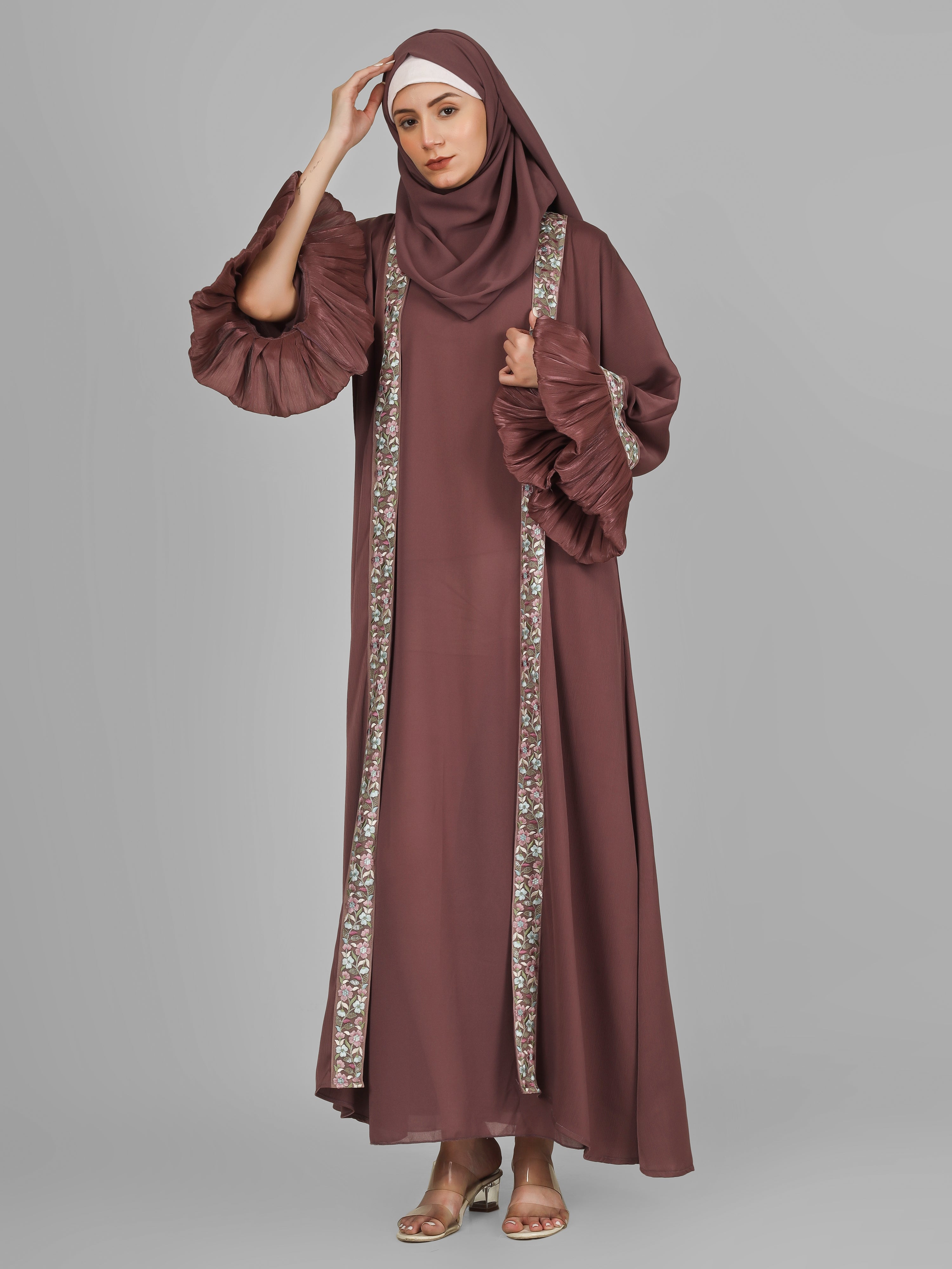 HEER ORGANZA SLEEVE ABAYA | DUSTY PINK