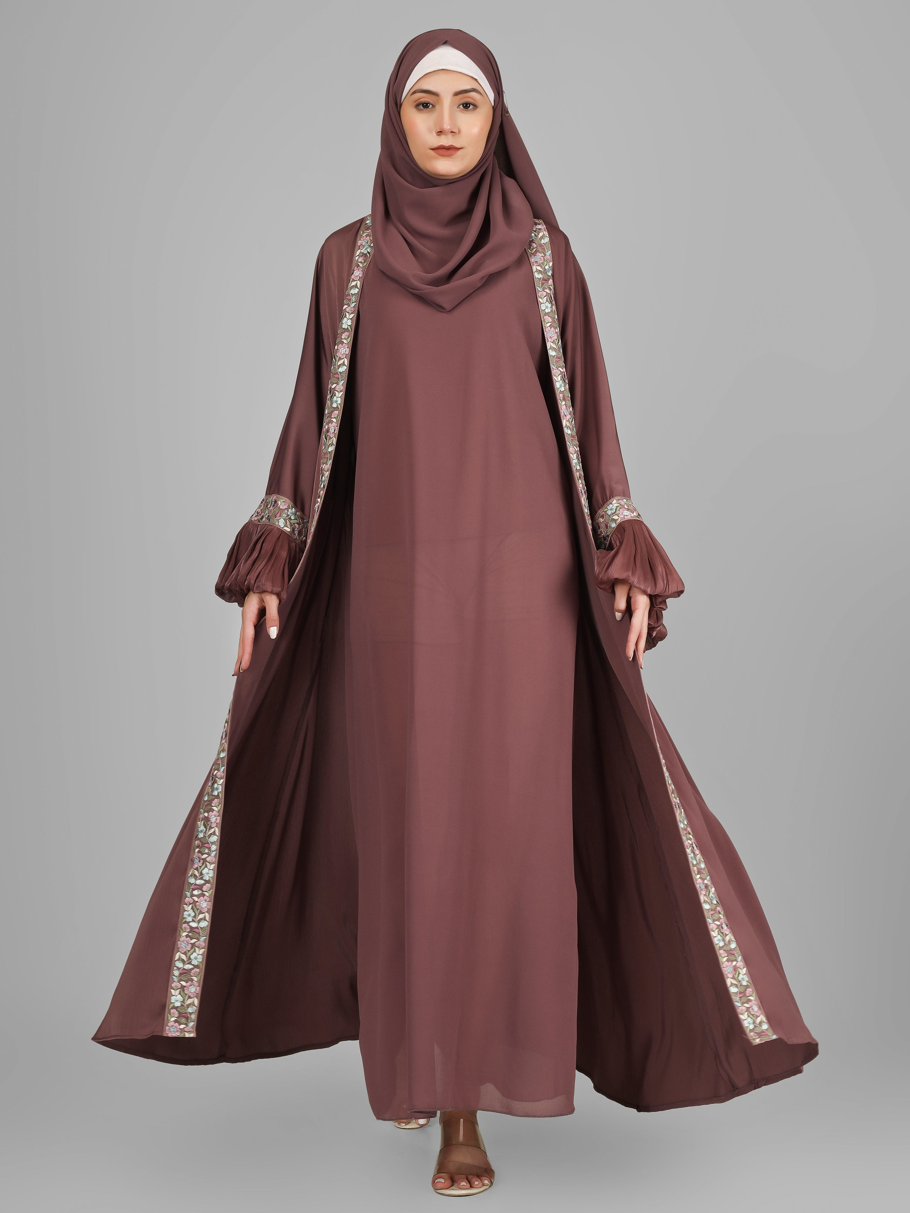 HEER ORGANZA SLEEVE ABAYA | DUSTY PINK