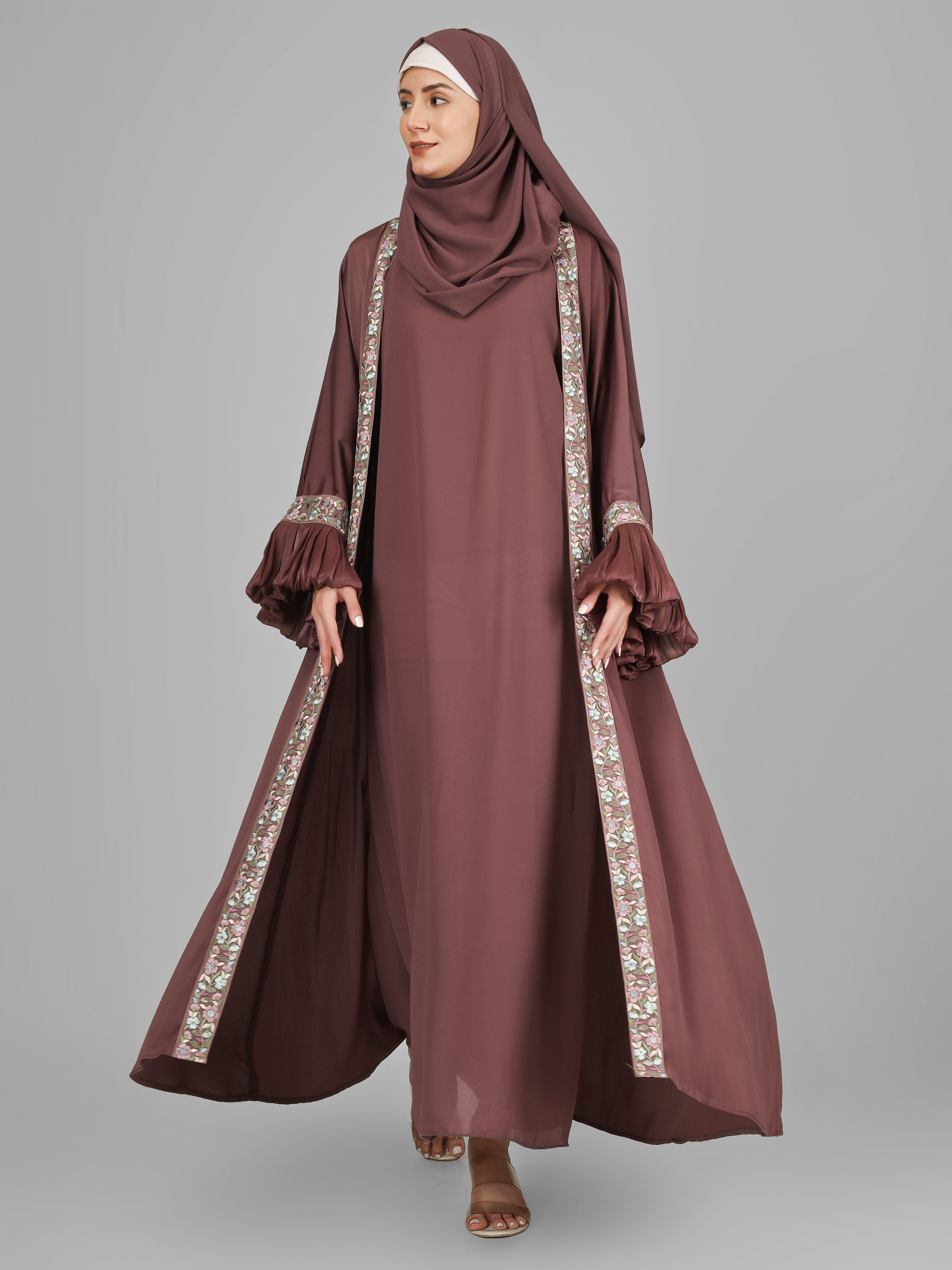 HEER ORGANZA SLEEVE ABAYA | DUSTY PINK