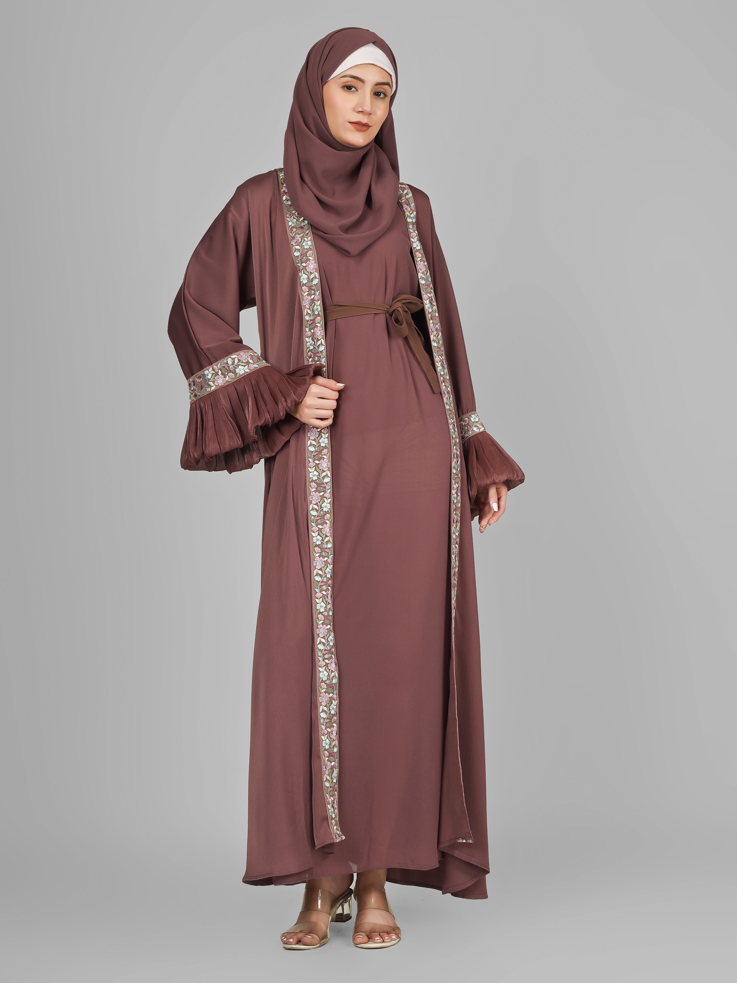 HEER ORGANZA SLEEVE ABAYA | DUSTY PINK