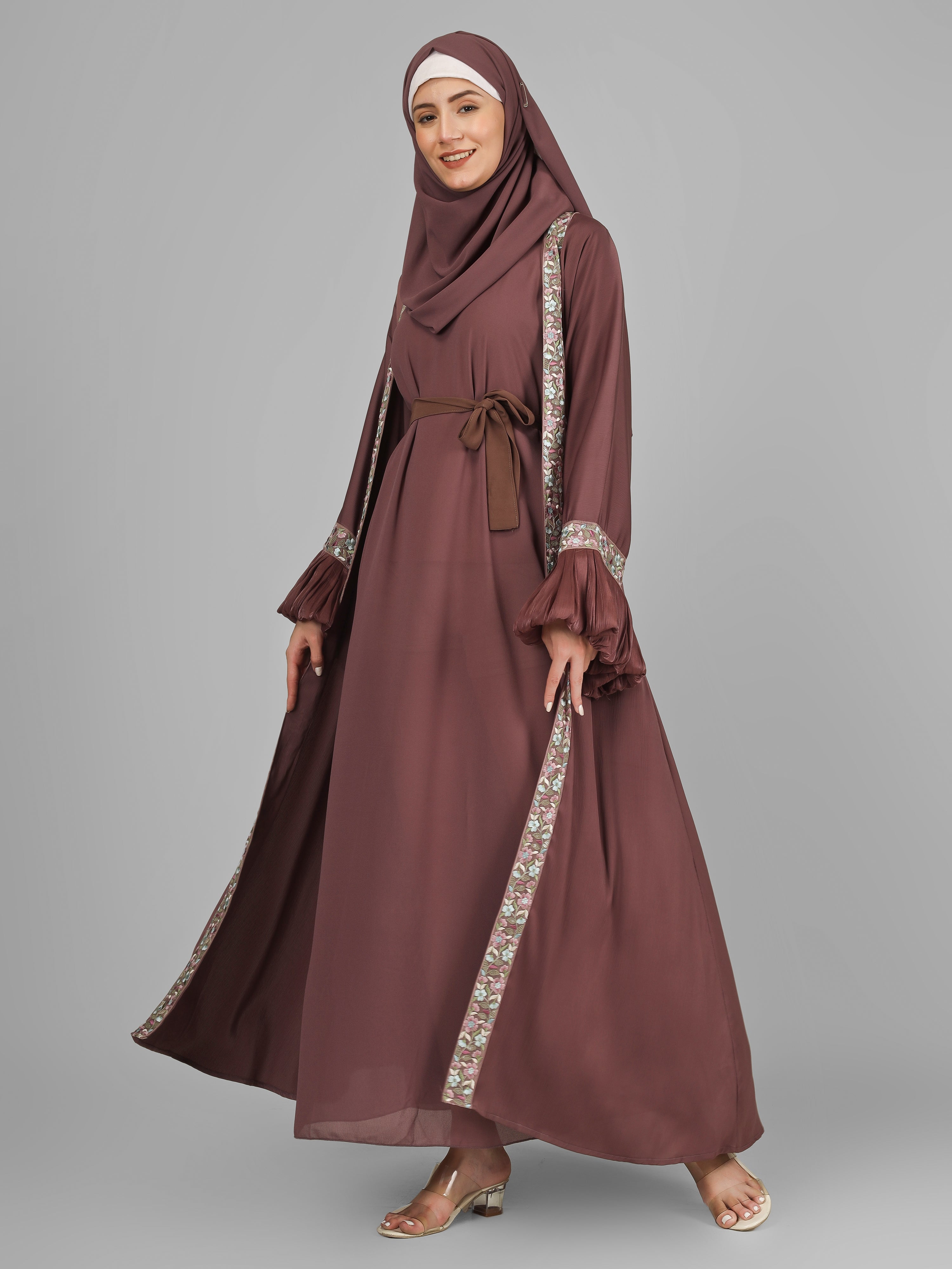 HEER ORGANZA SLEEVE ABAYA | DUSTY PINK