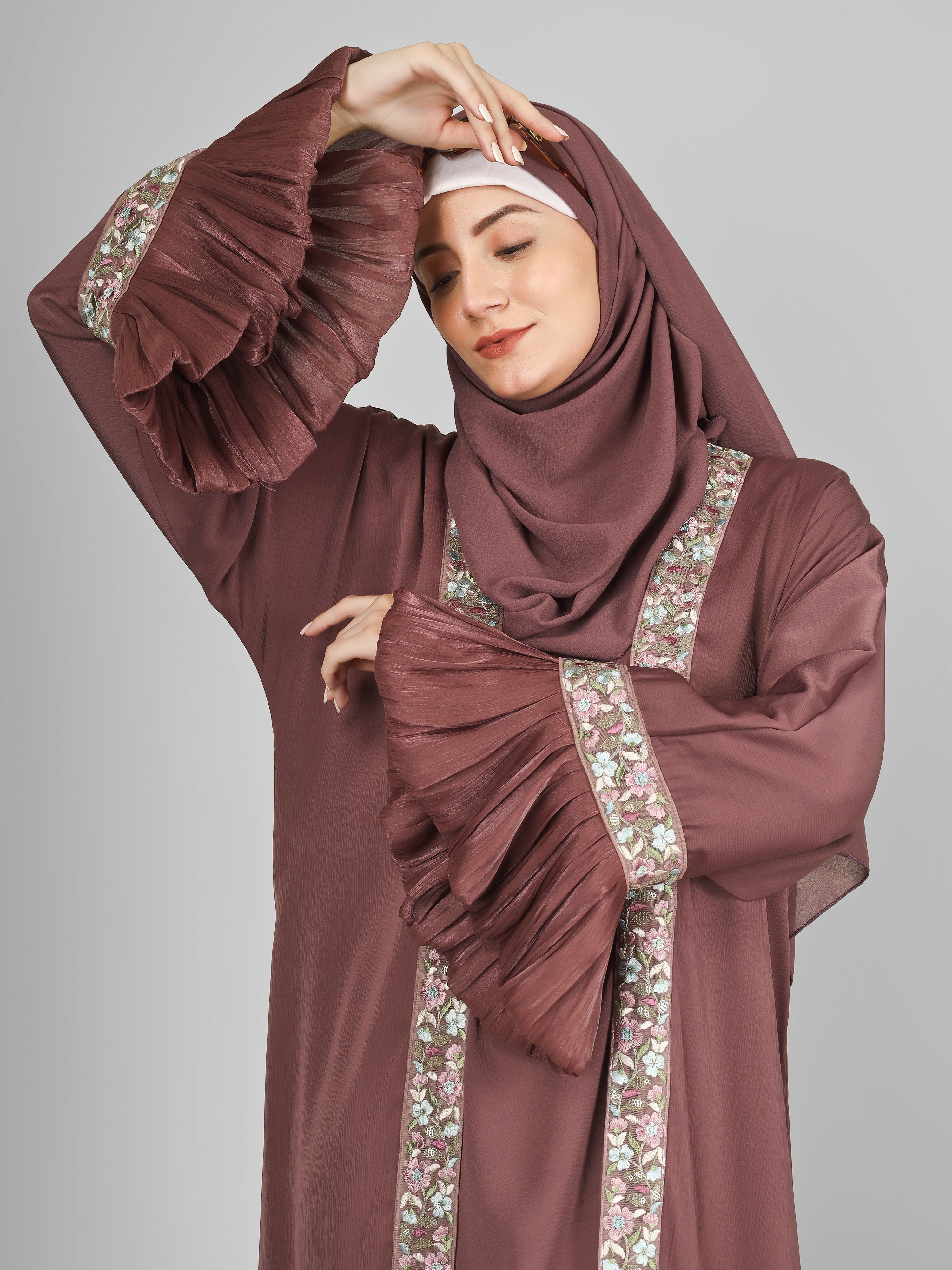 HEER ORGANZA SLEEVE ABAYA | DUSTY PINK