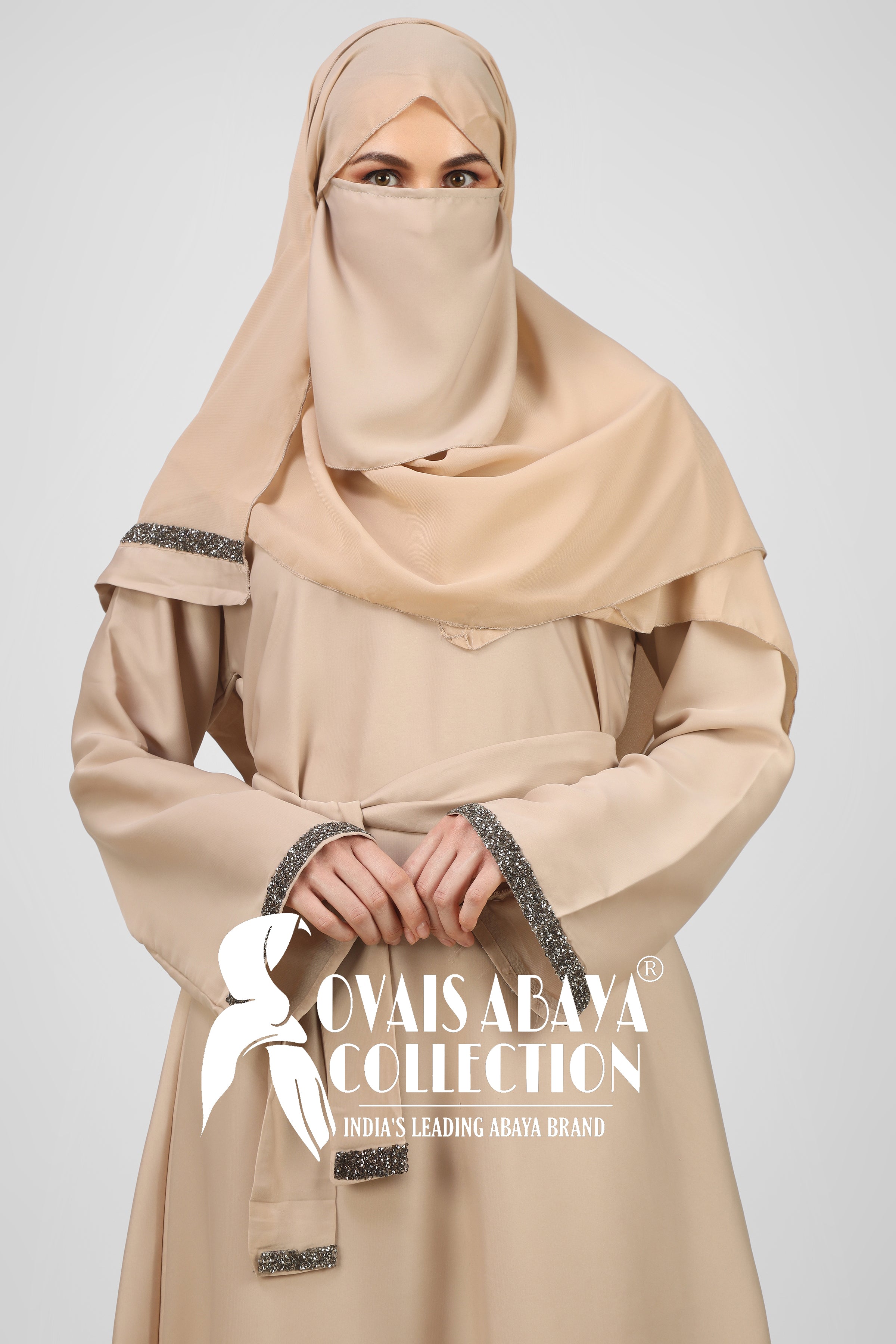 Imported Zainab Stone Lace Abaya ( NUDE SKIN )