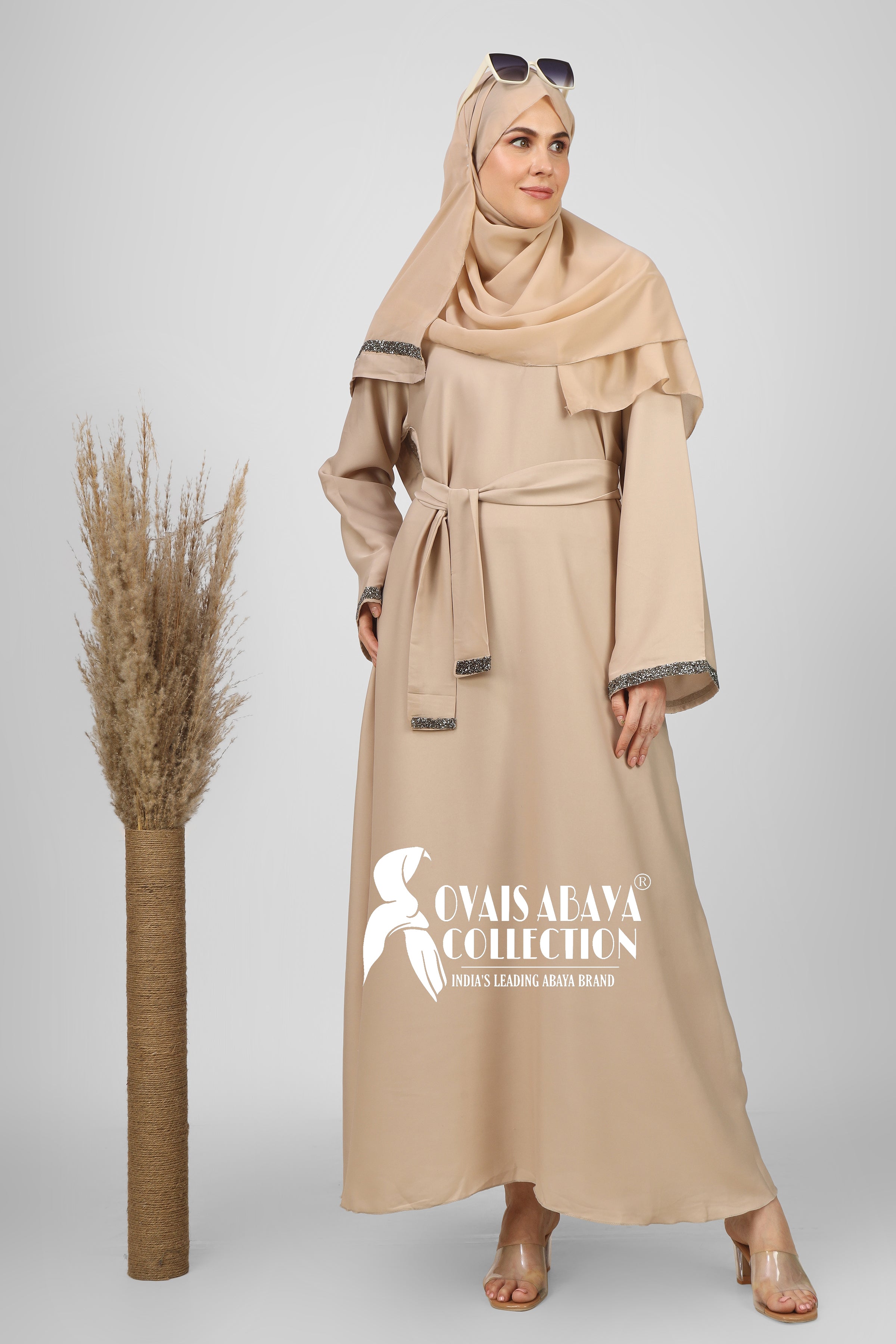 Imported Zainab Stone Lace Abaya ( NUDE SKIN )