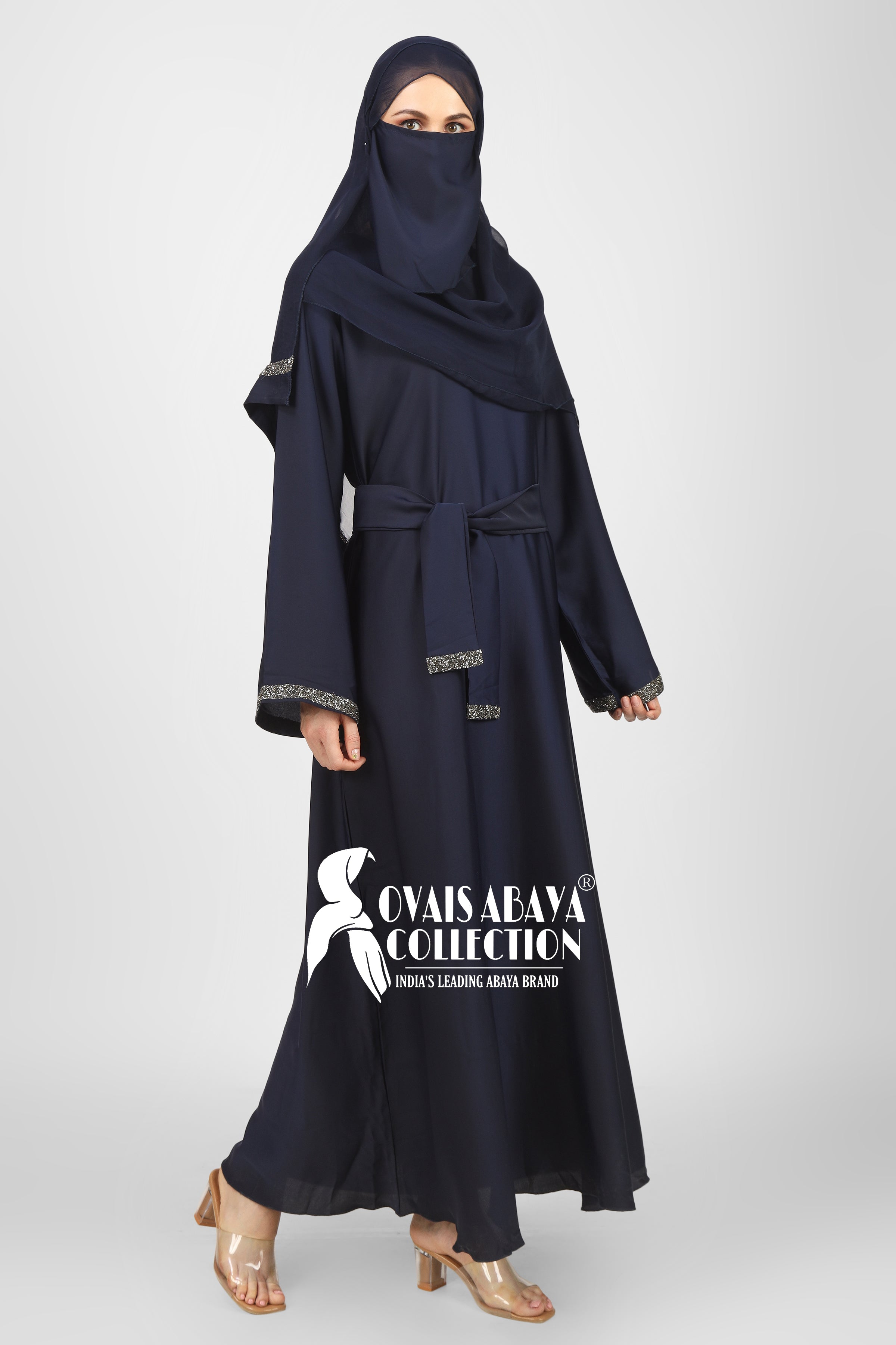 Imported Zainab Stone Lace Abaya ( NAVY BLUE )