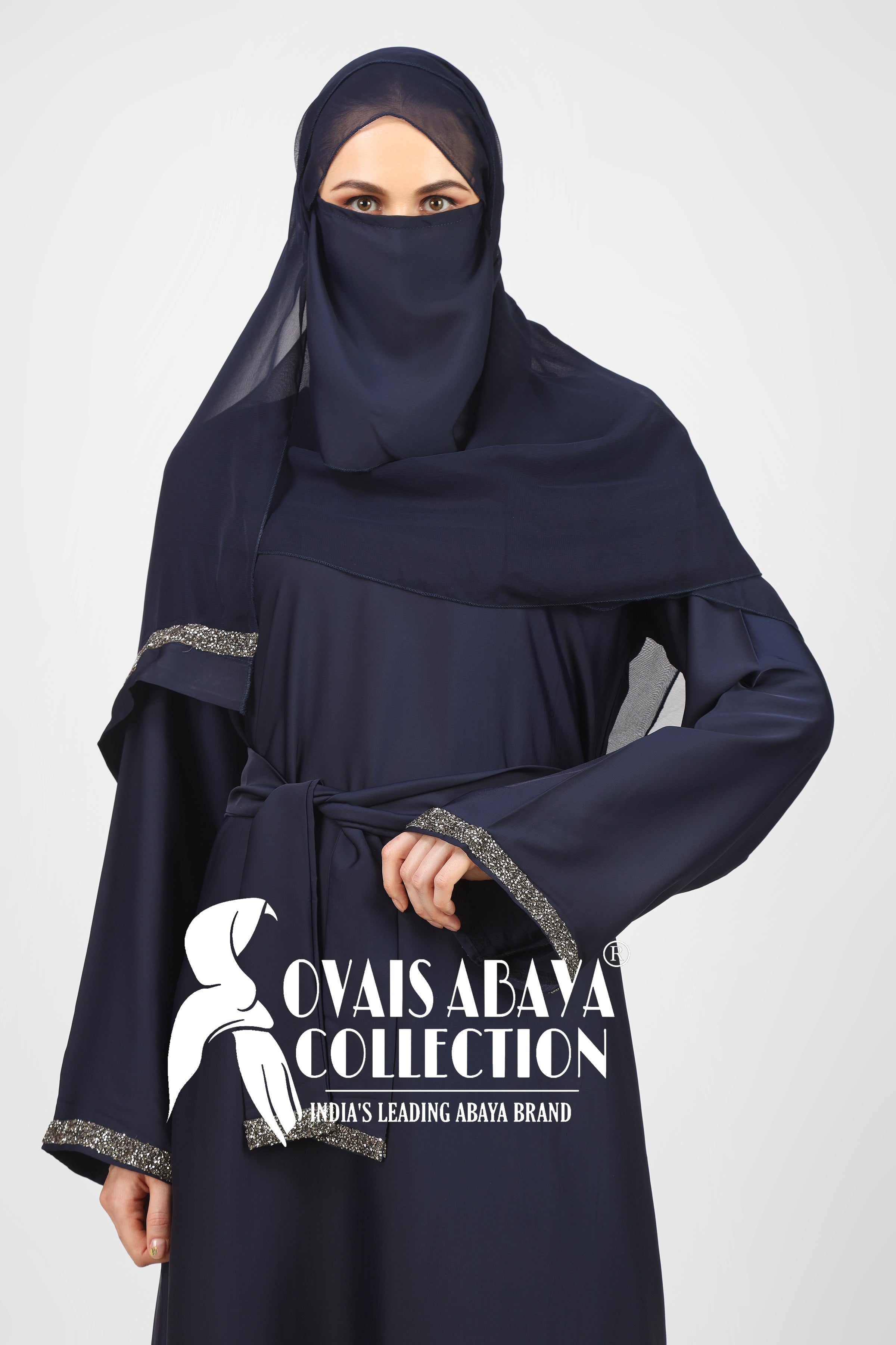 Imported Zainab Stone Lace Abaya ( NAVY BLUE )