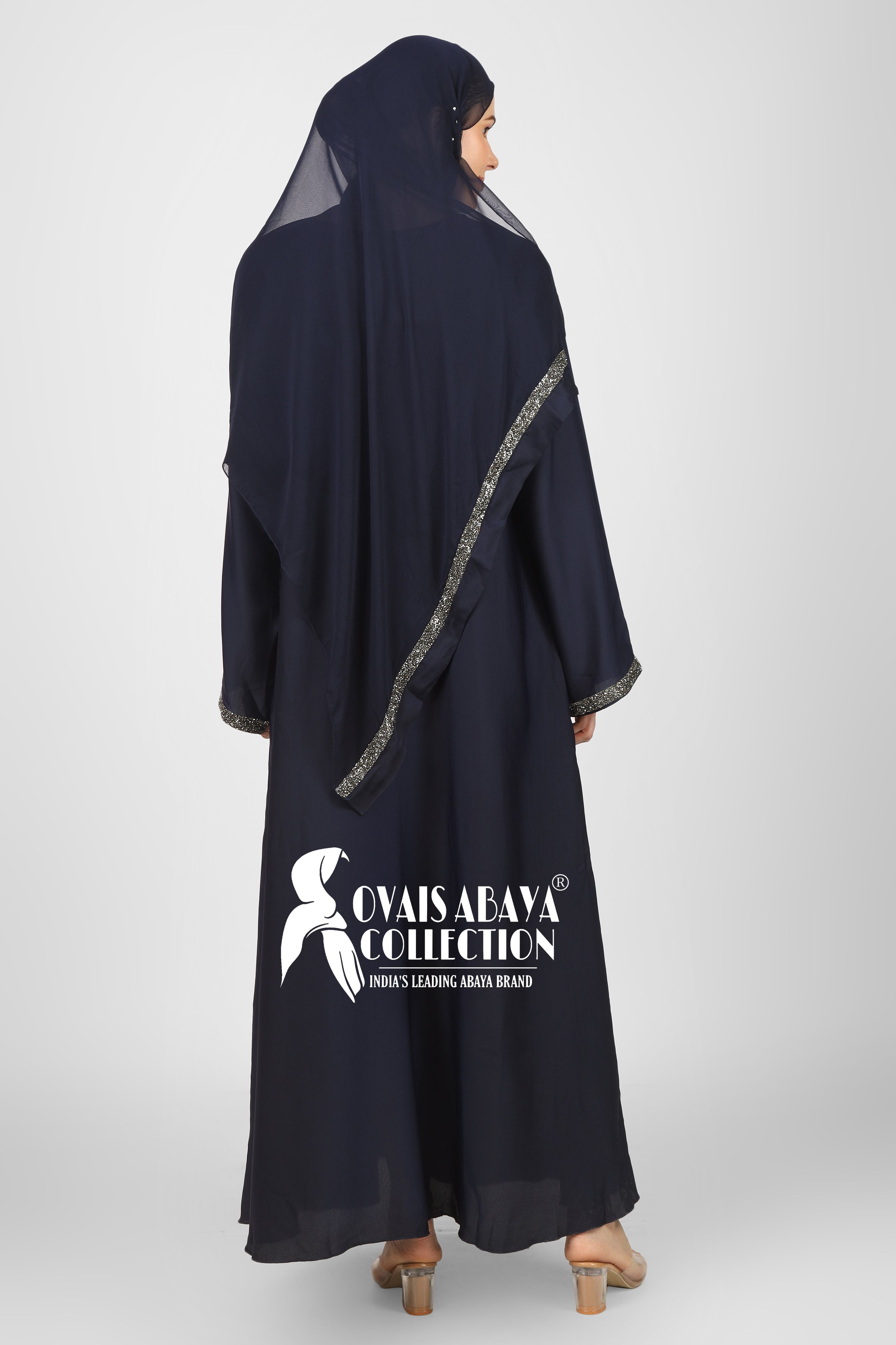 Imported Zainab Stone Lace Abaya ( NAVY BLUE )