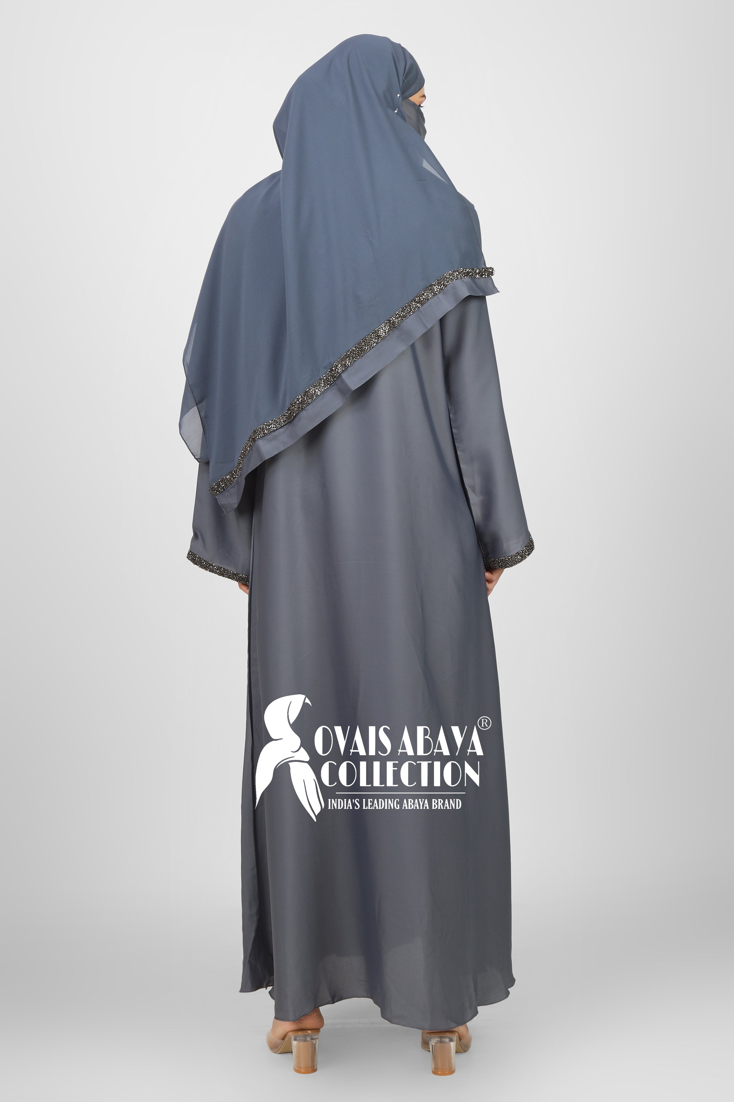 Imported Zainab Stone Lace Abaya ( LITE GRAY )